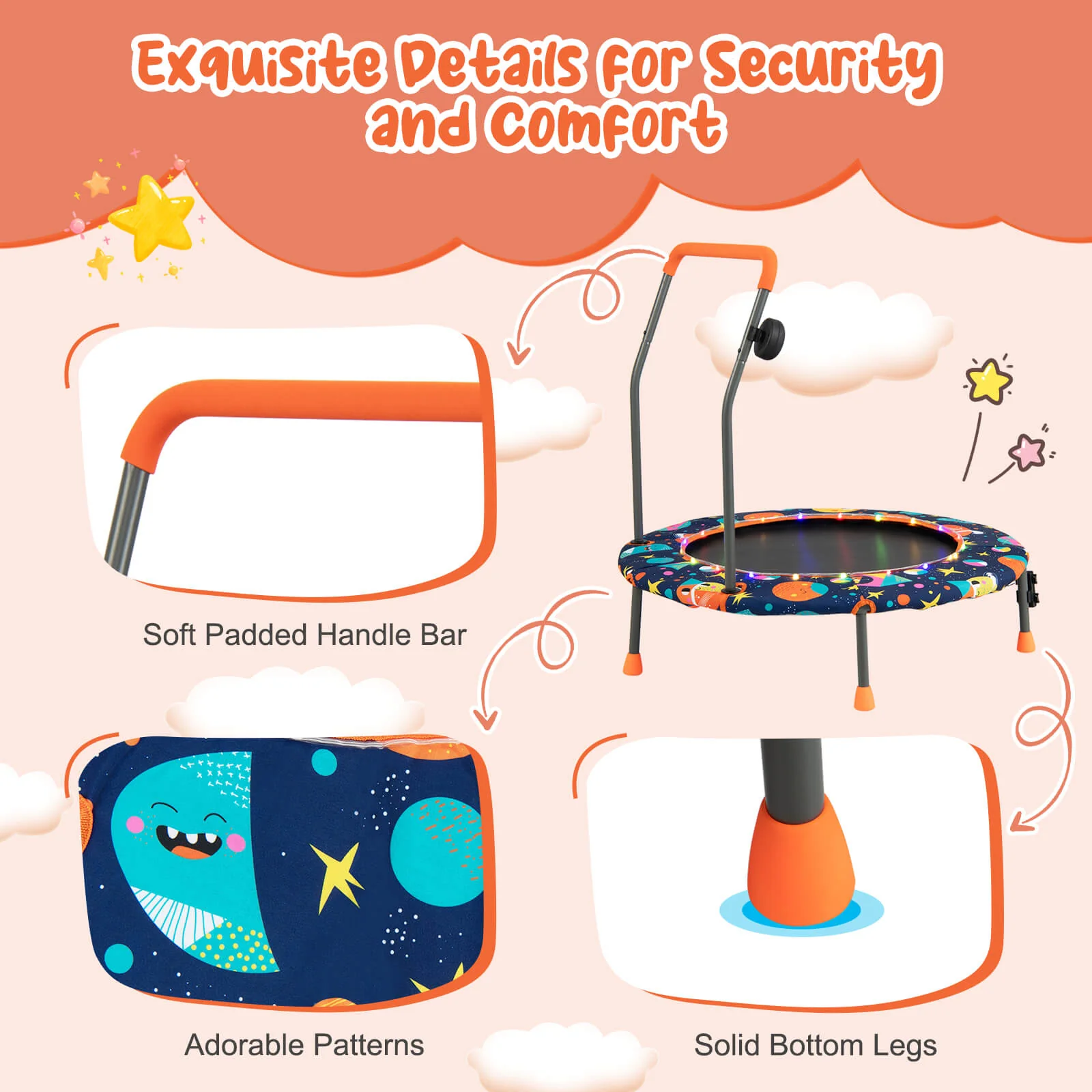 36 Inch Mini Trampoline with Colorful LED Lights and Bluetooth Speaker - Image 6