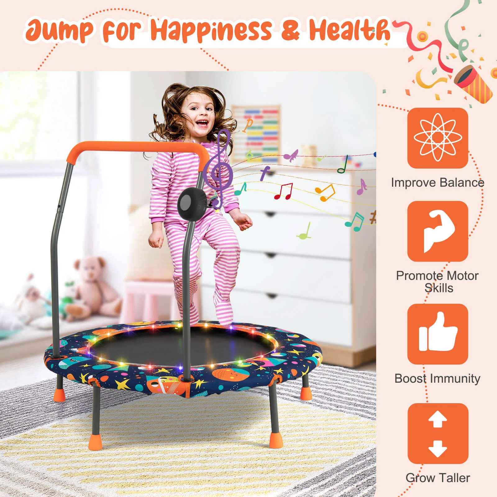 36 Inch Mini Trampoline with Colorful LED Lights and Bluetooth Speaker - Image 7