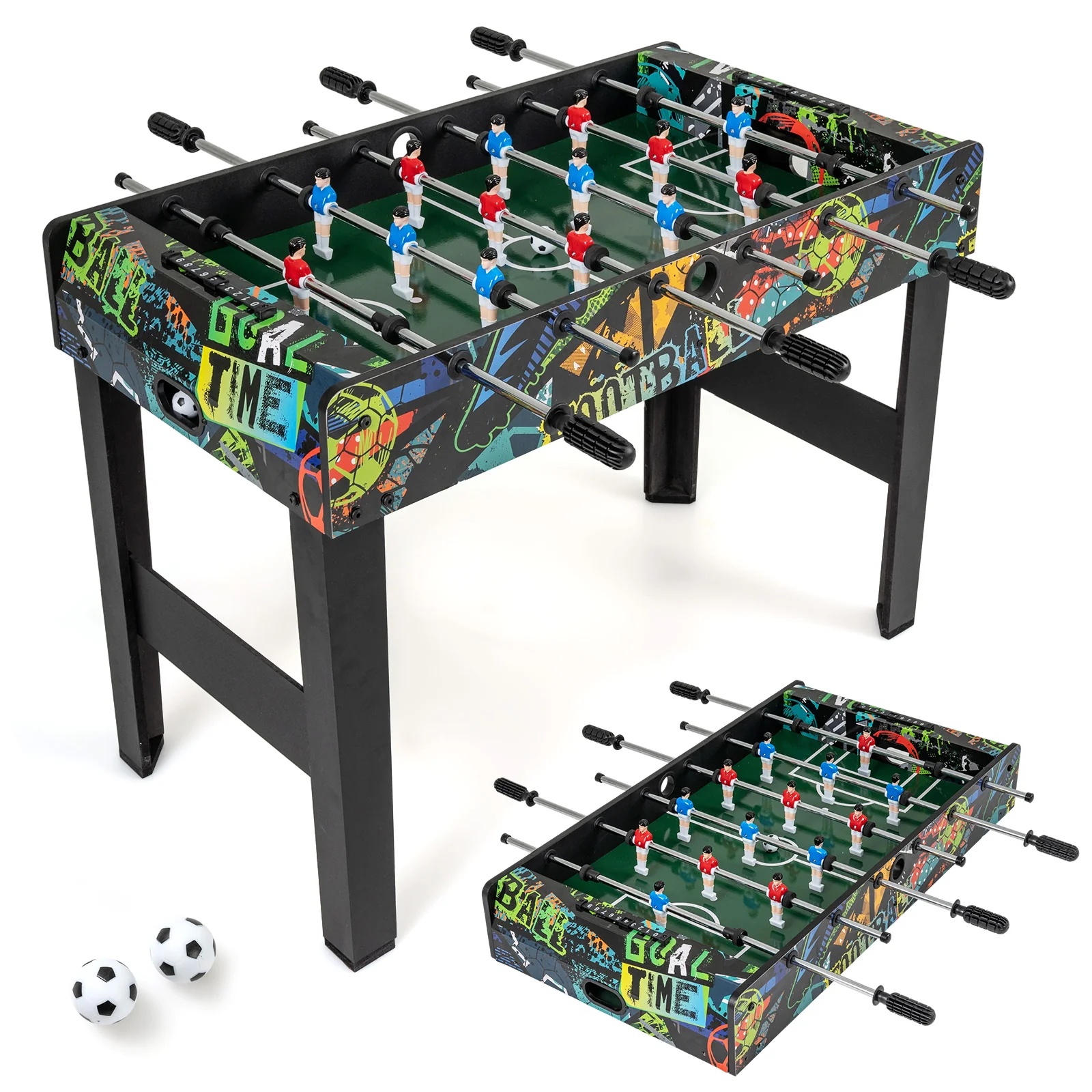 37 Inch Mini Foosball Table 2-in-1 Game Table with Detachable Legs for Tabletop-Black - Image 2