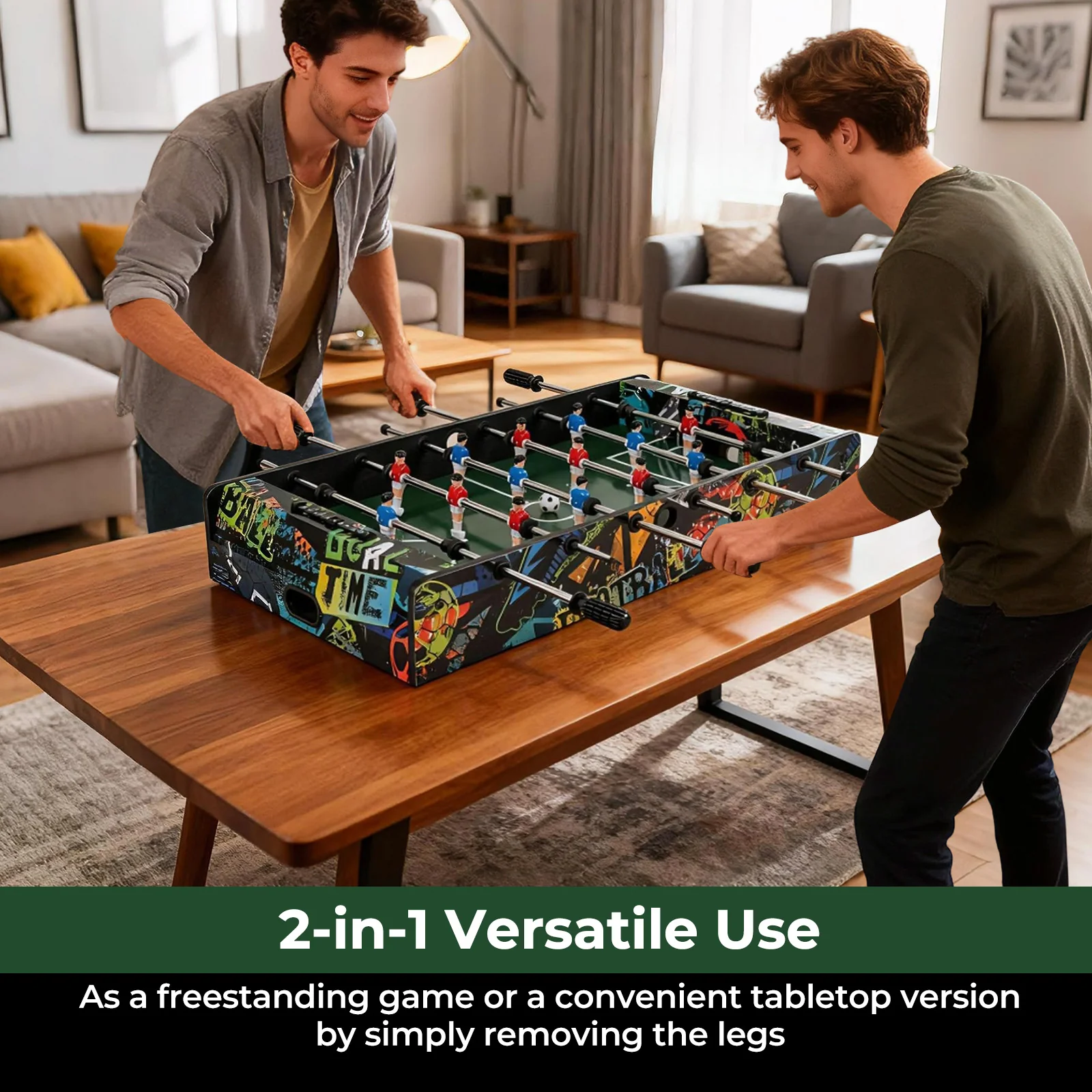37 Inch Mini Foosball Table 2-in-1 Game Table with Detachable Legs for Tabletop-Black - Image 6