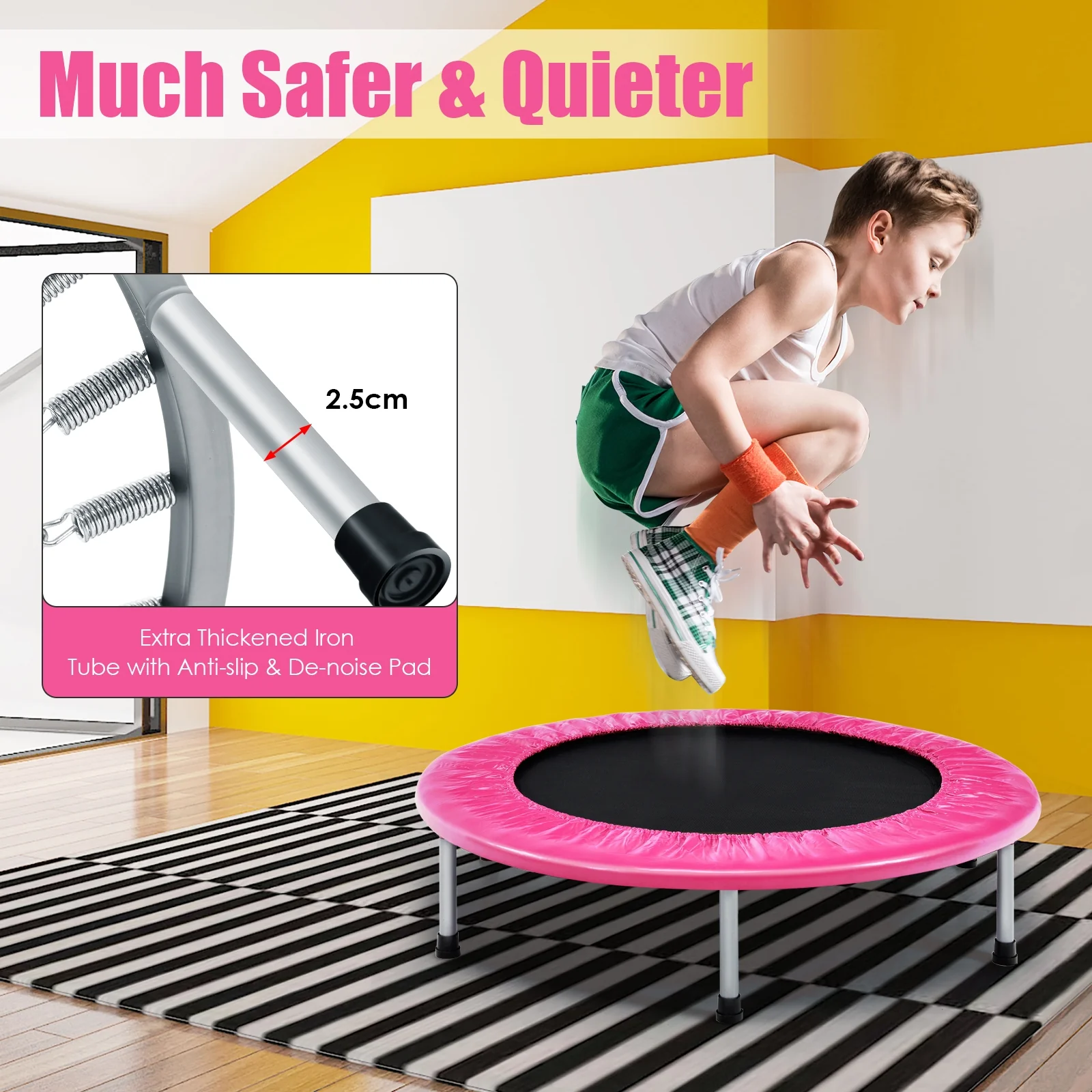 38 Inch Mini Folding Trampoline Portable Leisure Fitness Backboard - Image 10