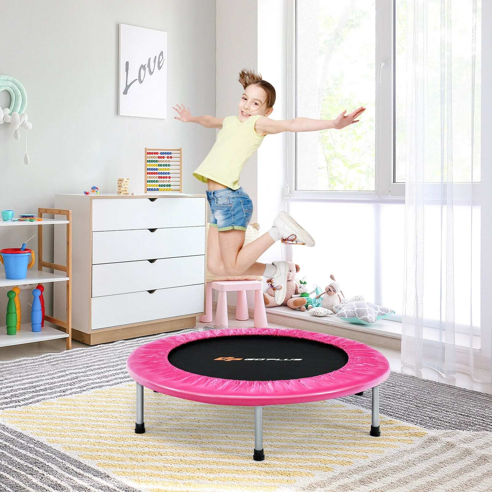 38 Inch Mini Folding Trampoline Portable Leisure Fitness Backboard - Image 14
