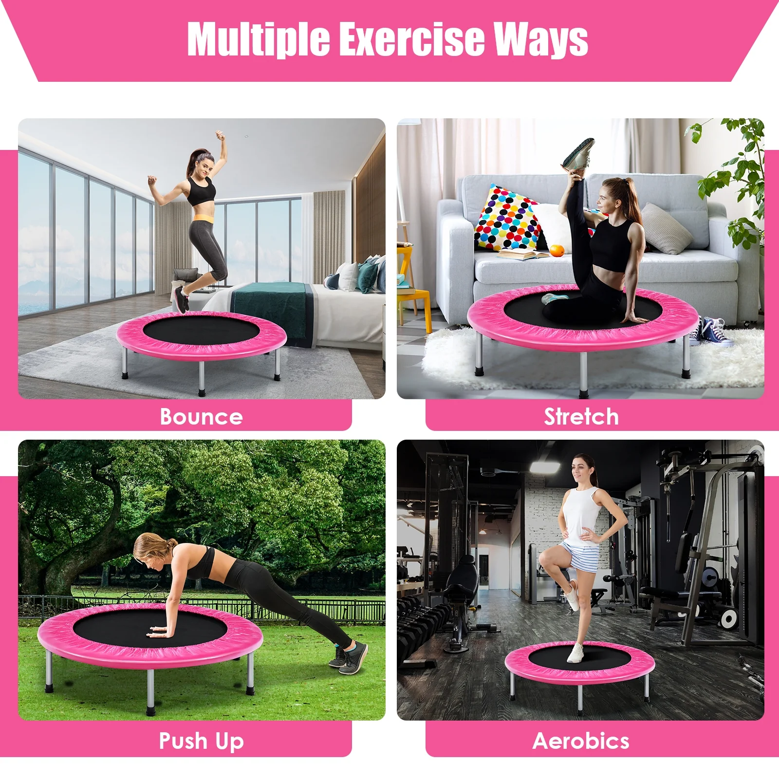 38 Inch Mini Folding Trampoline Portable Leisure Fitness Backboard - Image 16