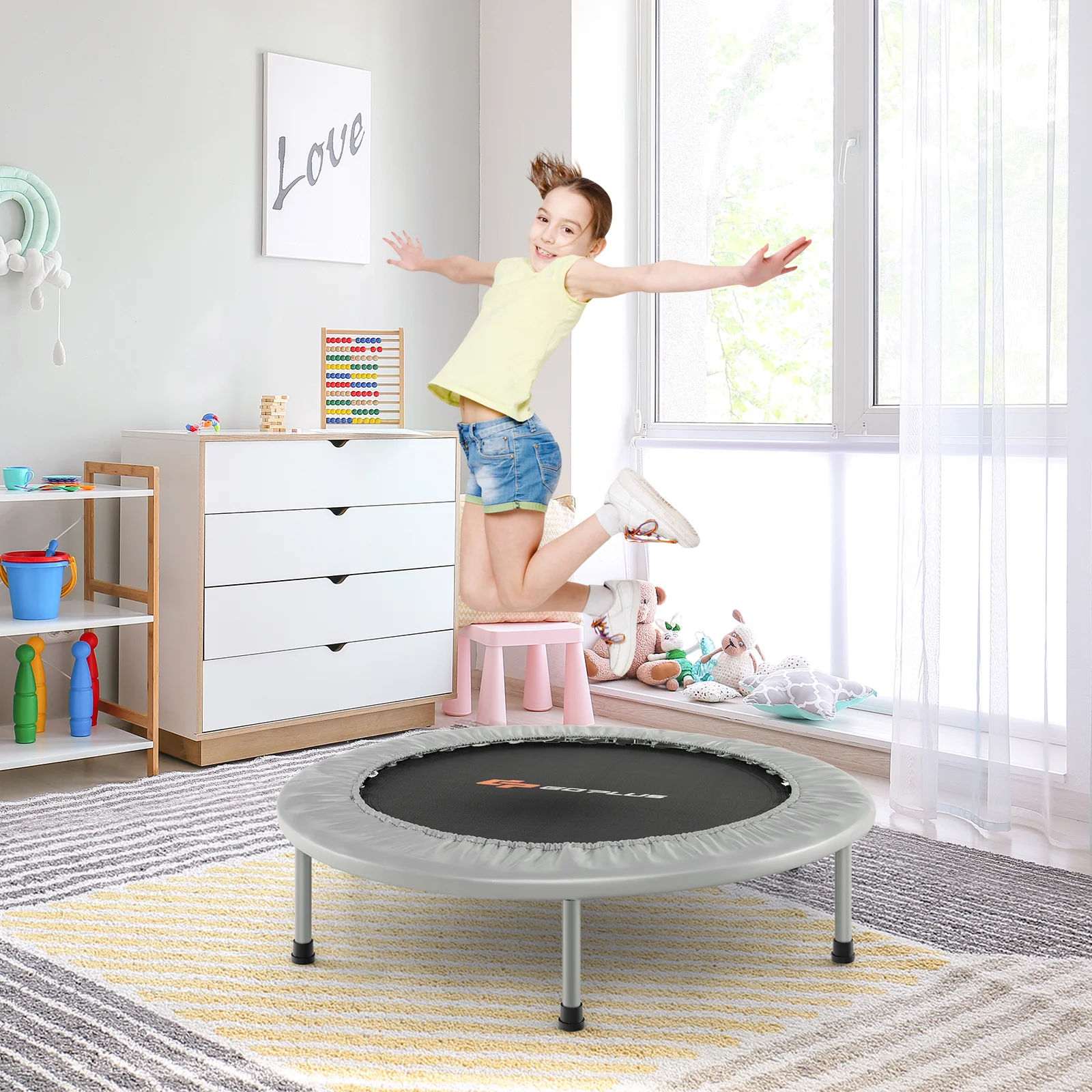 38 Inch Mini Folding Trampoline Portable Leisure Fitness Backboard - Image 17