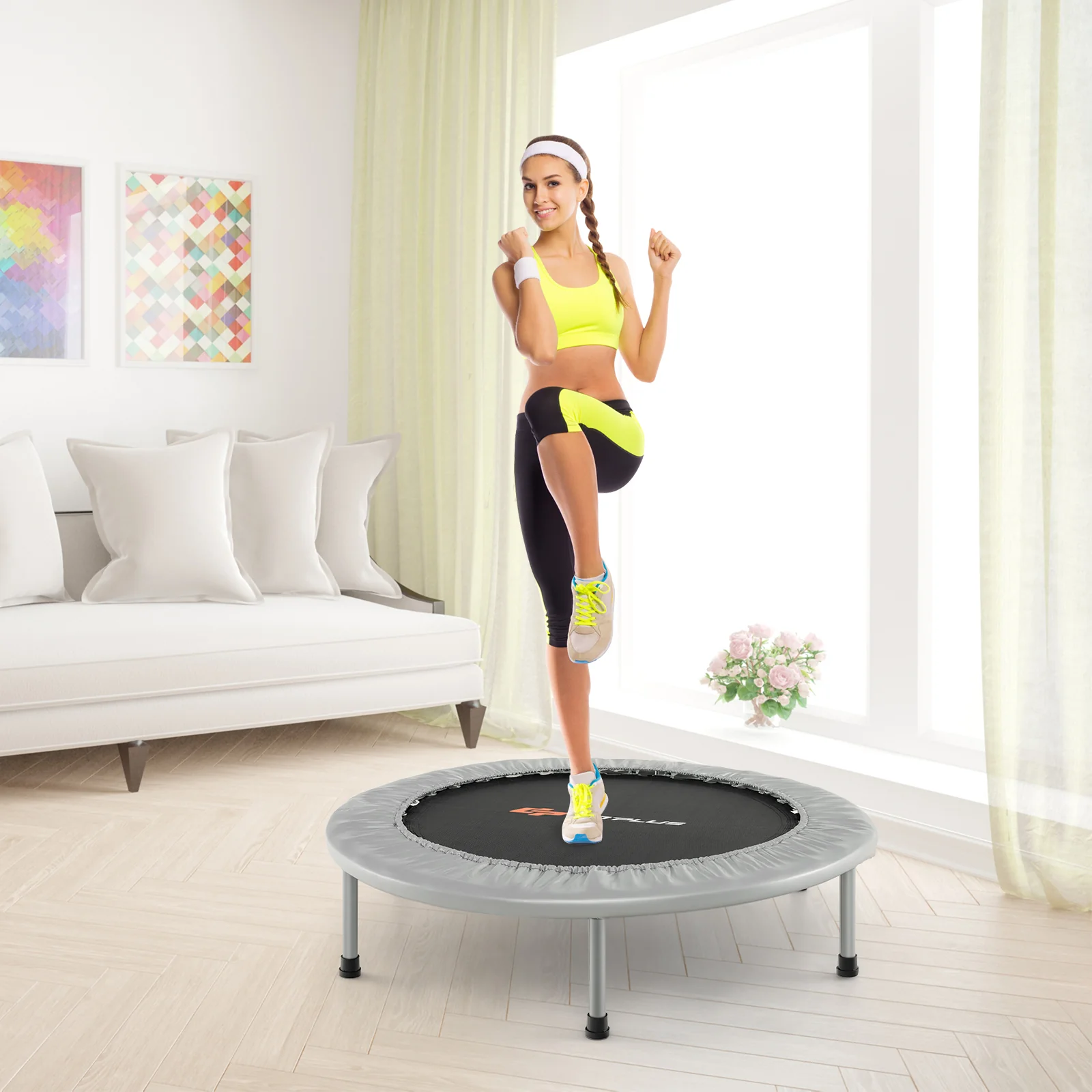 38 Inch Mini Folding Trampoline Portable Leisure Fitness Backboard - Image 18