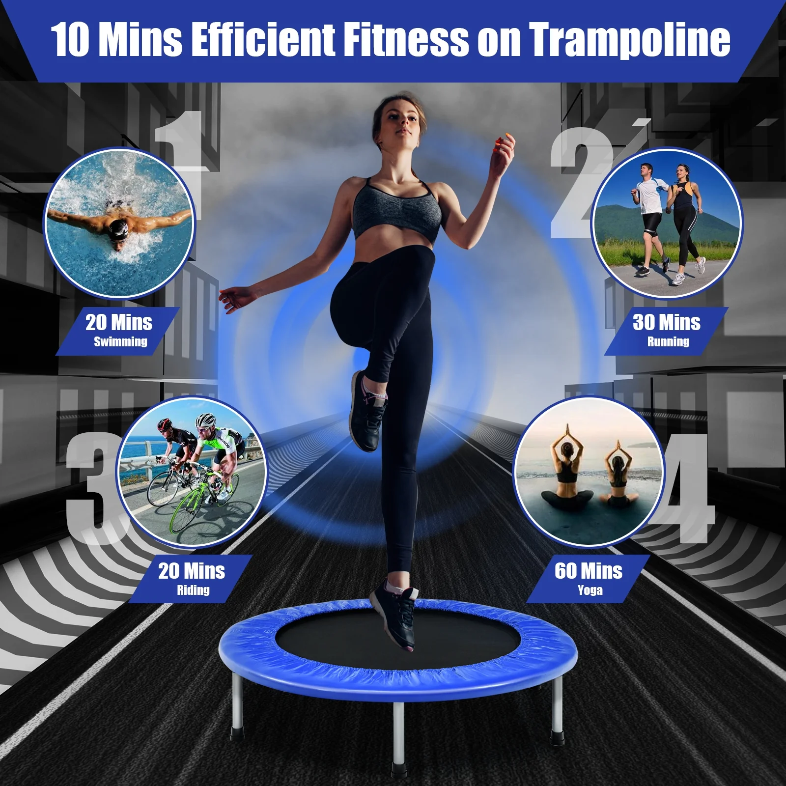 38 Inch Mini Folding Trampoline Portable Leisure Fitness Backboard - Image 2