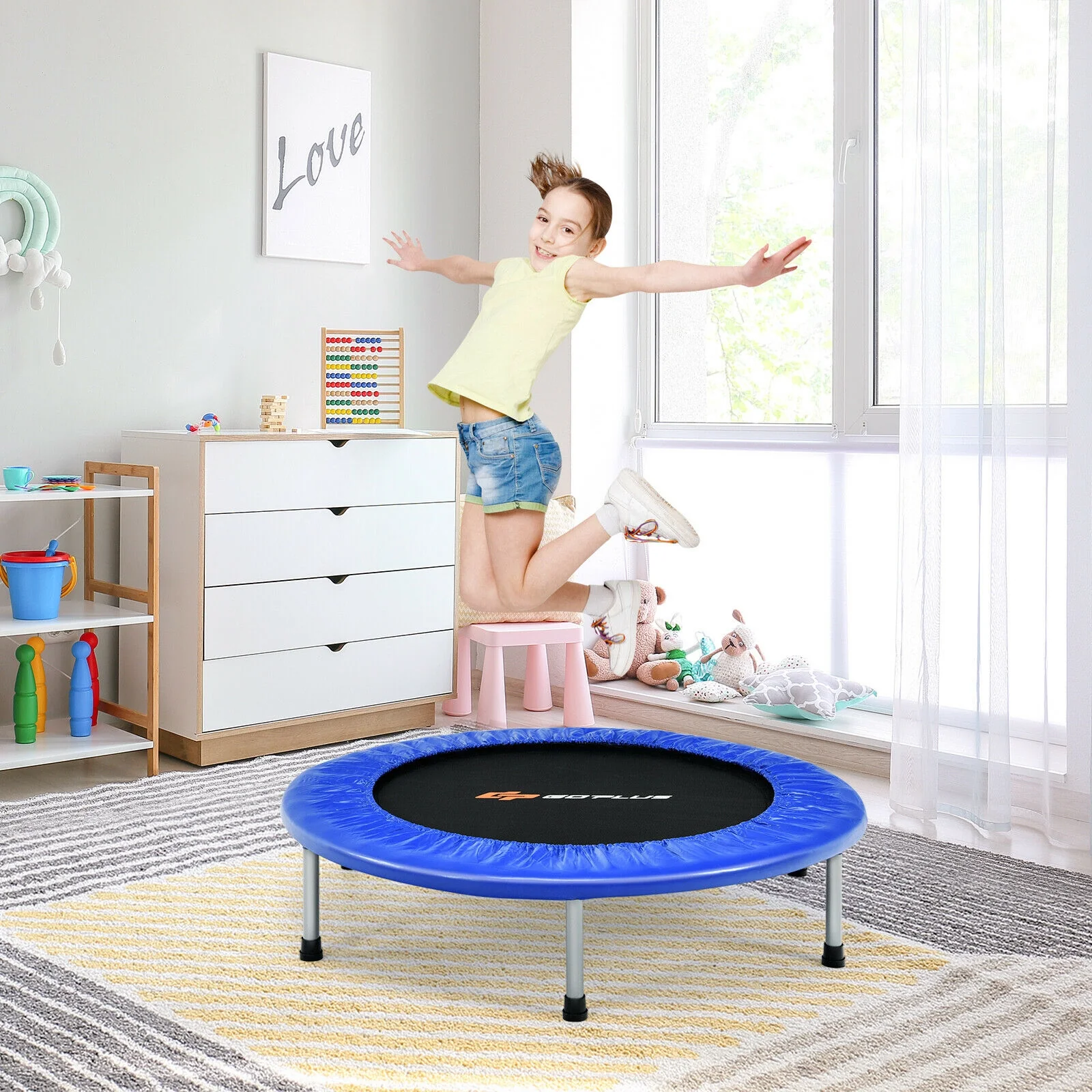 38 Inch Mini Folding Trampoline Portable Leisure Fitness Backboard - Image 6