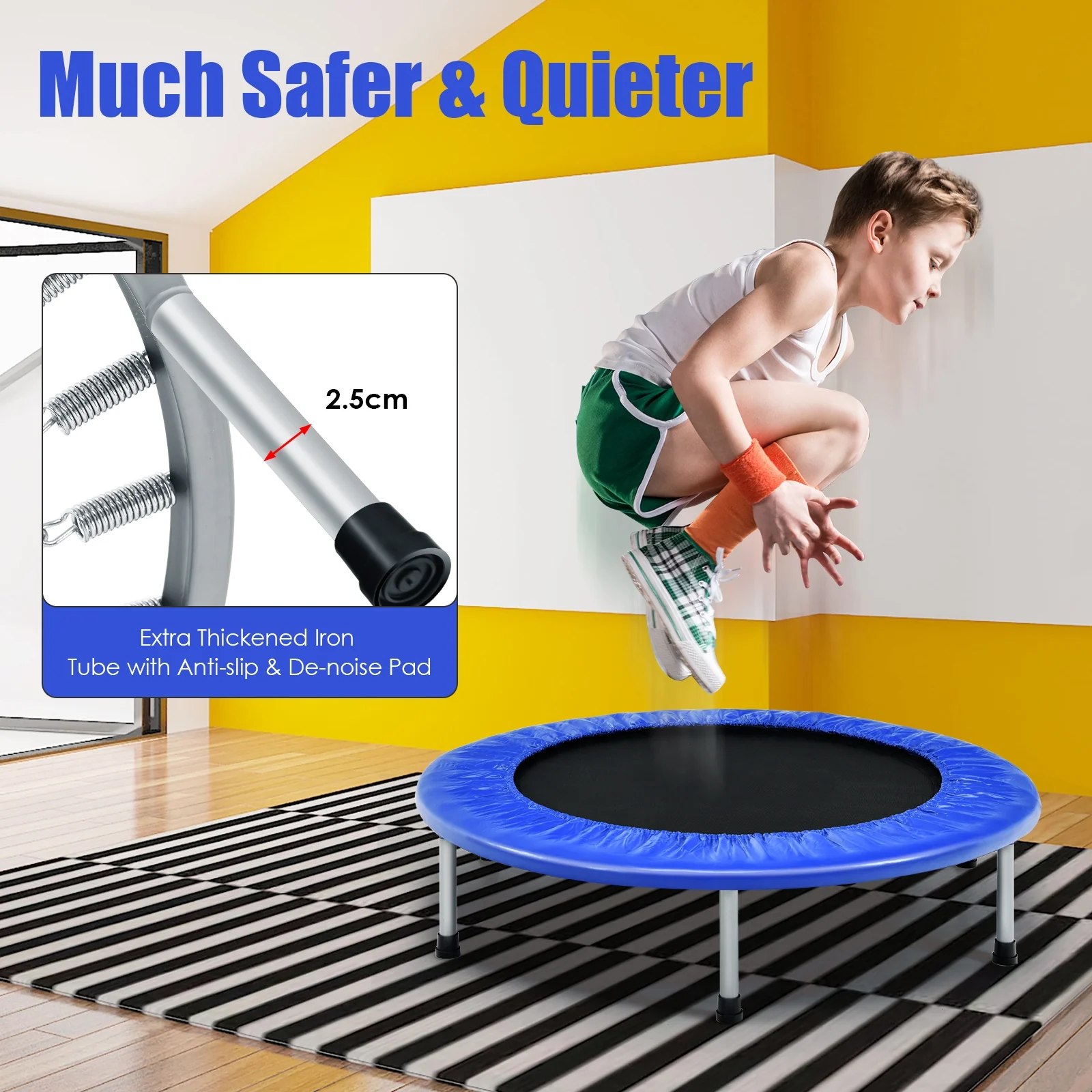 38 Inch Mini Folding Trampoline Portable Leisure Fitness Backboard - Image 8