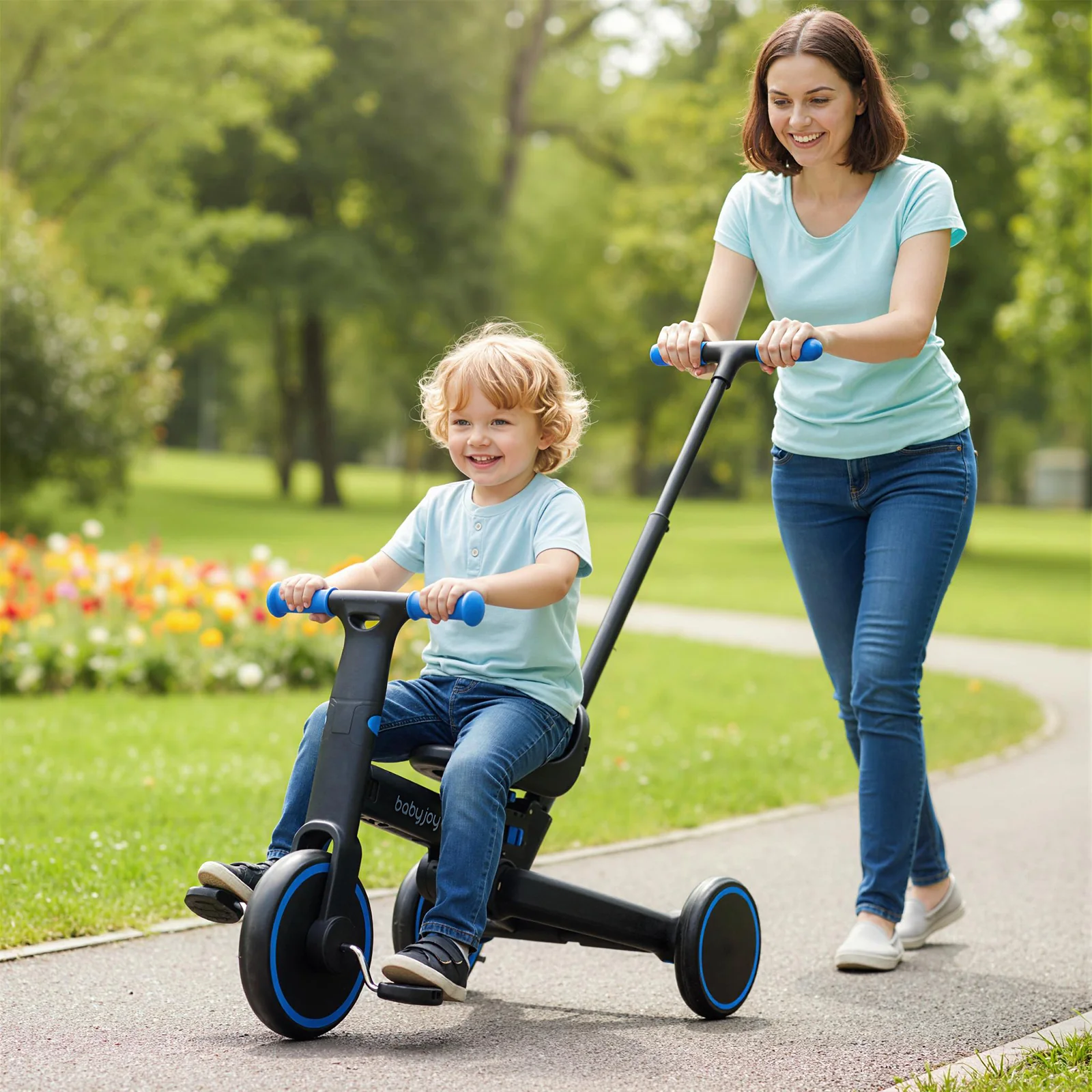 4-in-1 Foldable Toddler Tricycle with Push Handle with Adjustable Seat