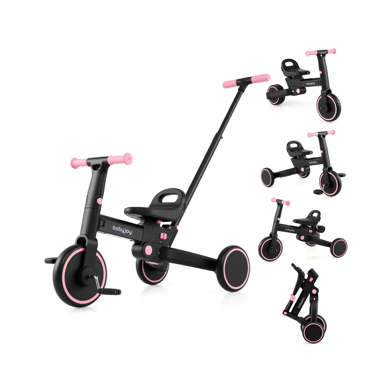 4-in-1 Foldable Toddler Tricycle with Push Handle with Adjustable Seat - Image 11