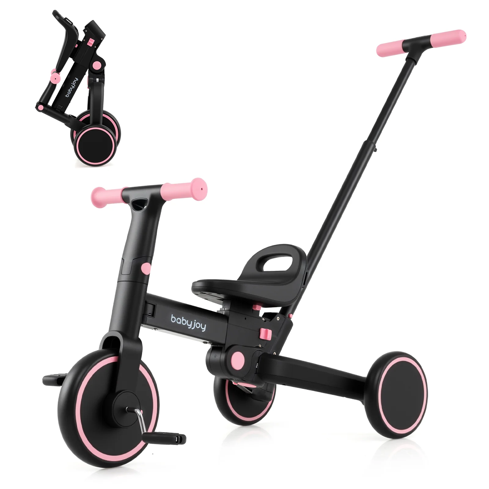 4-in-1 Foldable Toddler Tricycle with Push Handle with Adjustable Seat - Image 15