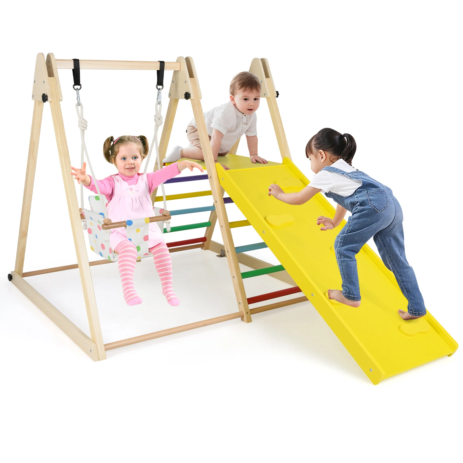 4-in-1 Indoor Jungle Gym with Baby Swing and Climbing Ramp - Image 12