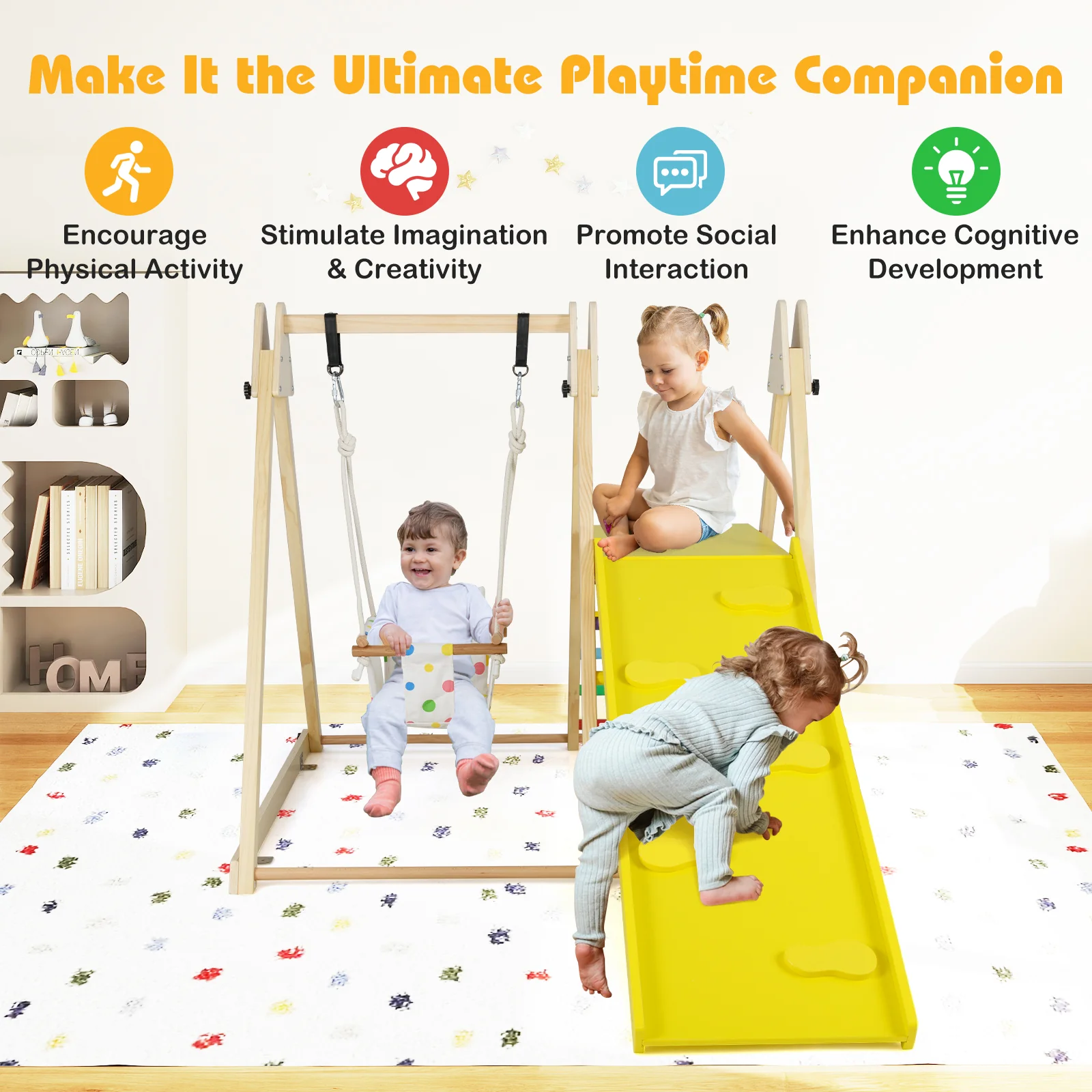 4-in-1 Indoor Jungle Gym with Baby Swing and Climbing Ramp - Image 14