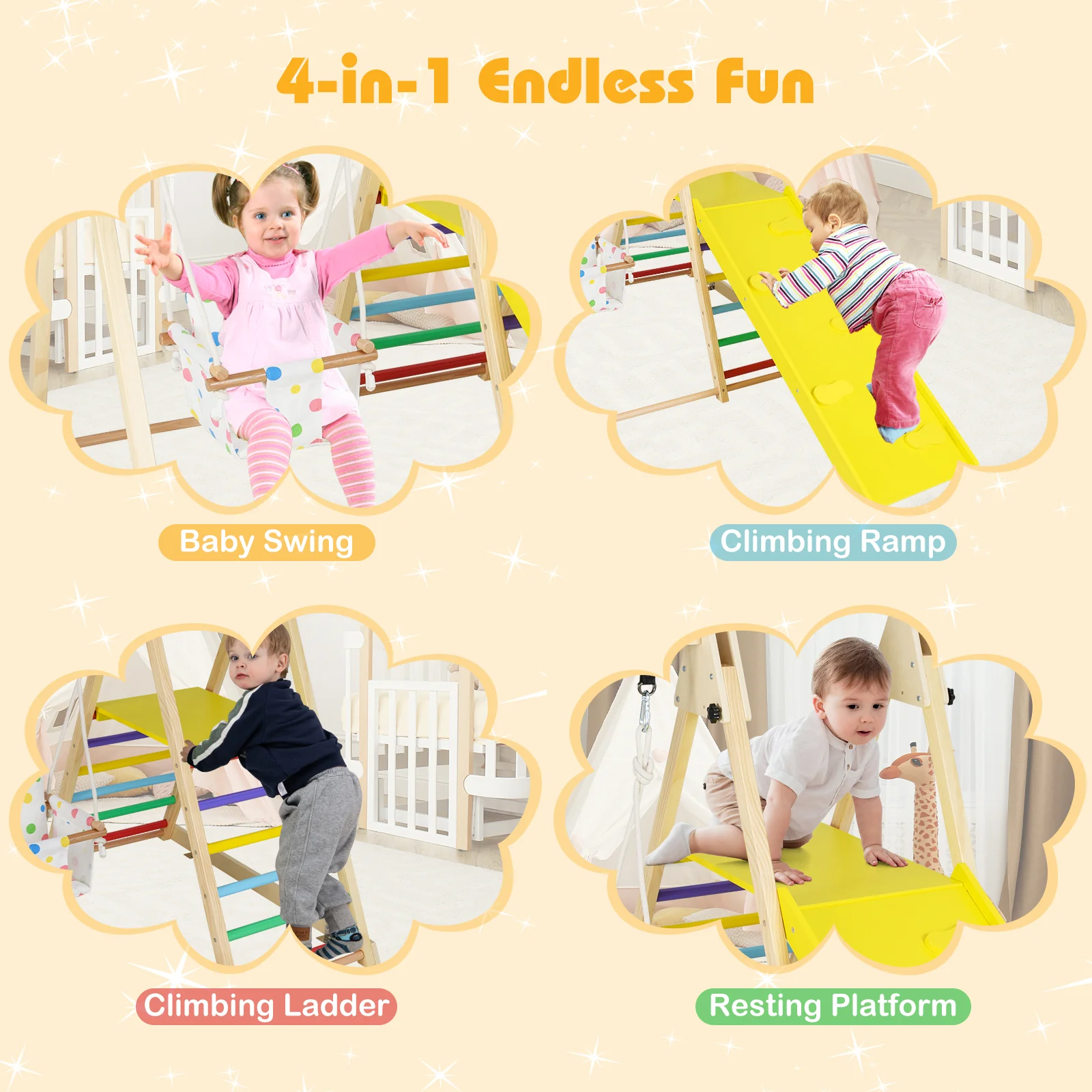 4-in-1 Indoor Jungle Gym with Baby Swing and Climbing Ramp - Image 16