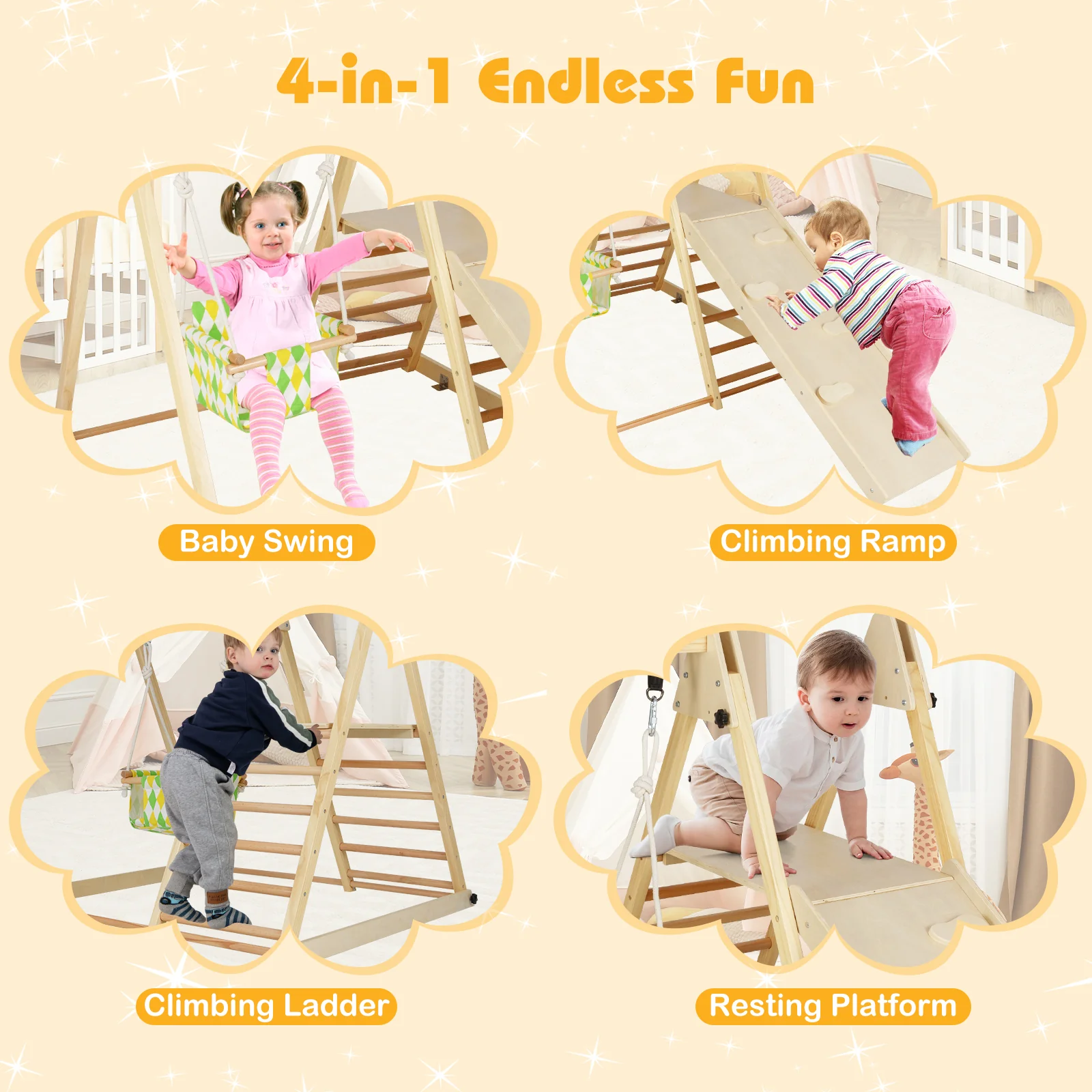 4-in-1 Indoor Jungle Gym with Baby Swing and Climbing Ramp - Image 8
