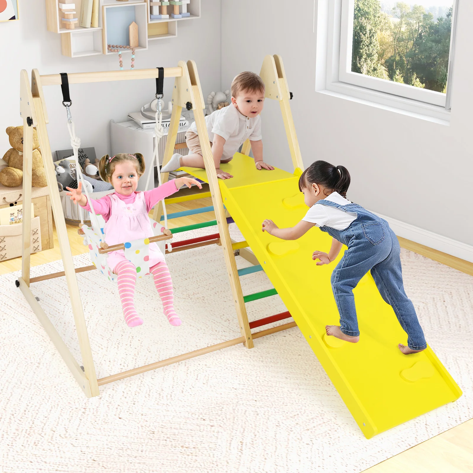 4-in-1 Indoor Jungle Gym with Baby Swing and Climbing Ramp - Image 9