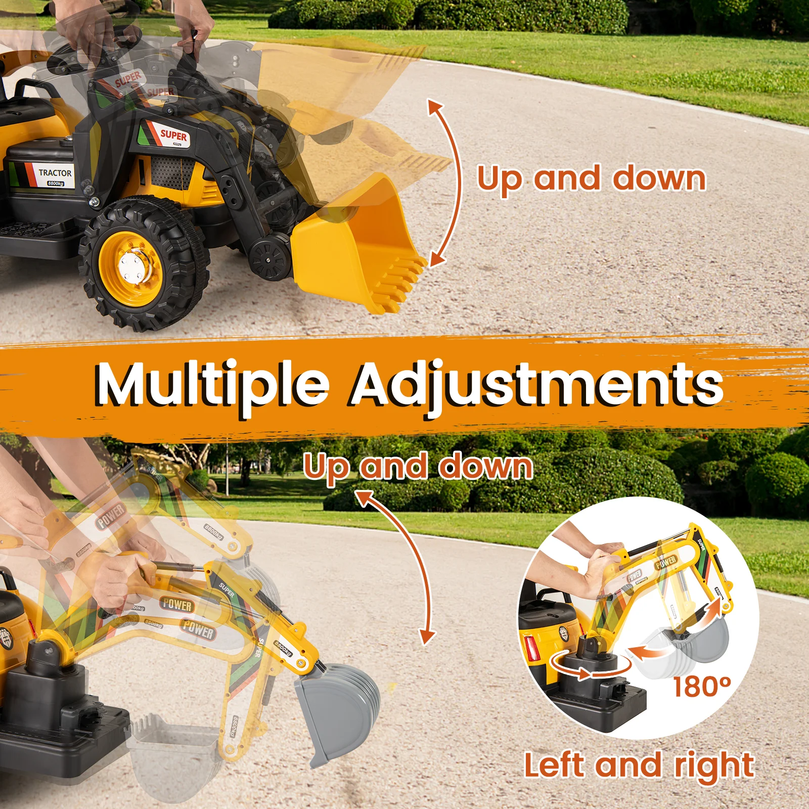 4-in-1 Kids Ride on Tractor 12V Excavator Bulldozer with Remote Control-Yellow - Image 7