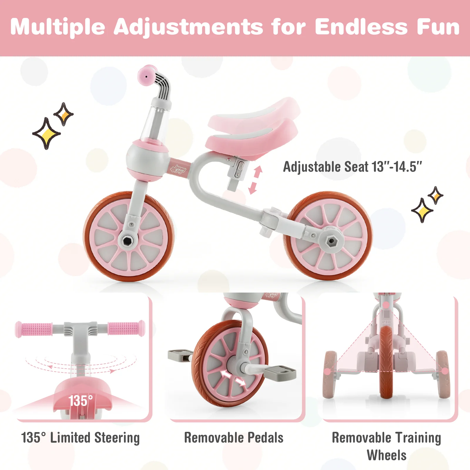 4-in-1 Kids Trike Bike with Adjustable Parent Push Handle and Seat Height - Image 13