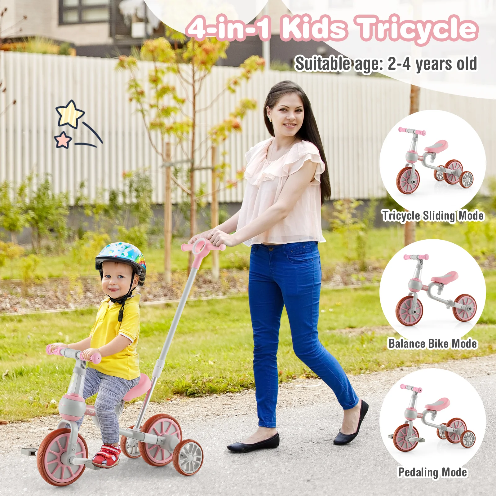 4-in-1 Kids Trike Bike with Adjustable Parent Push Handle and Seat Height - Image 14
