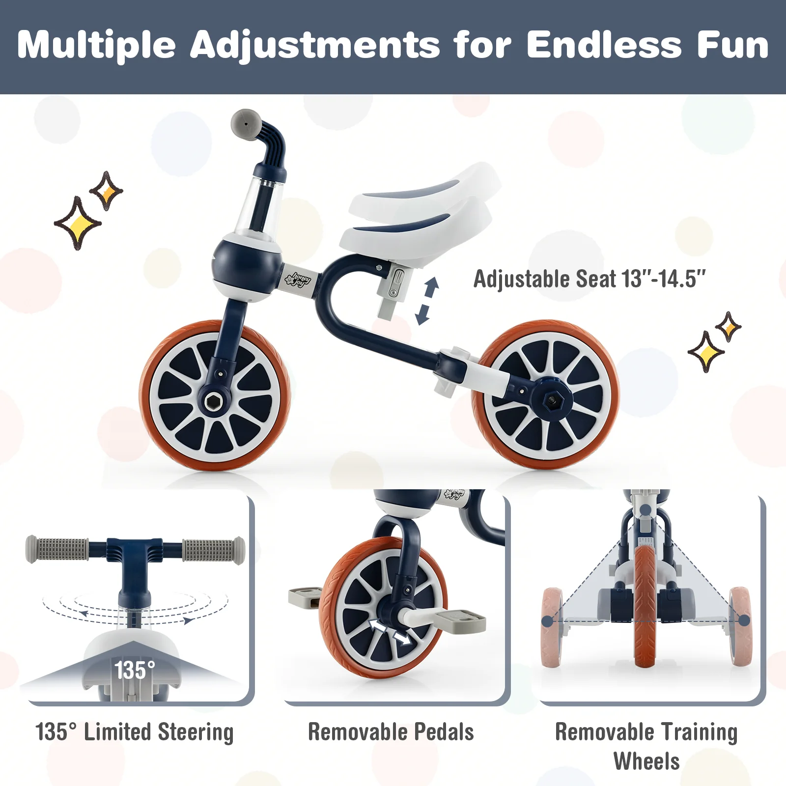 4-in-1 Kids Trike Bike with Adjustable Parent Push Handle and Seat Height - Image 6