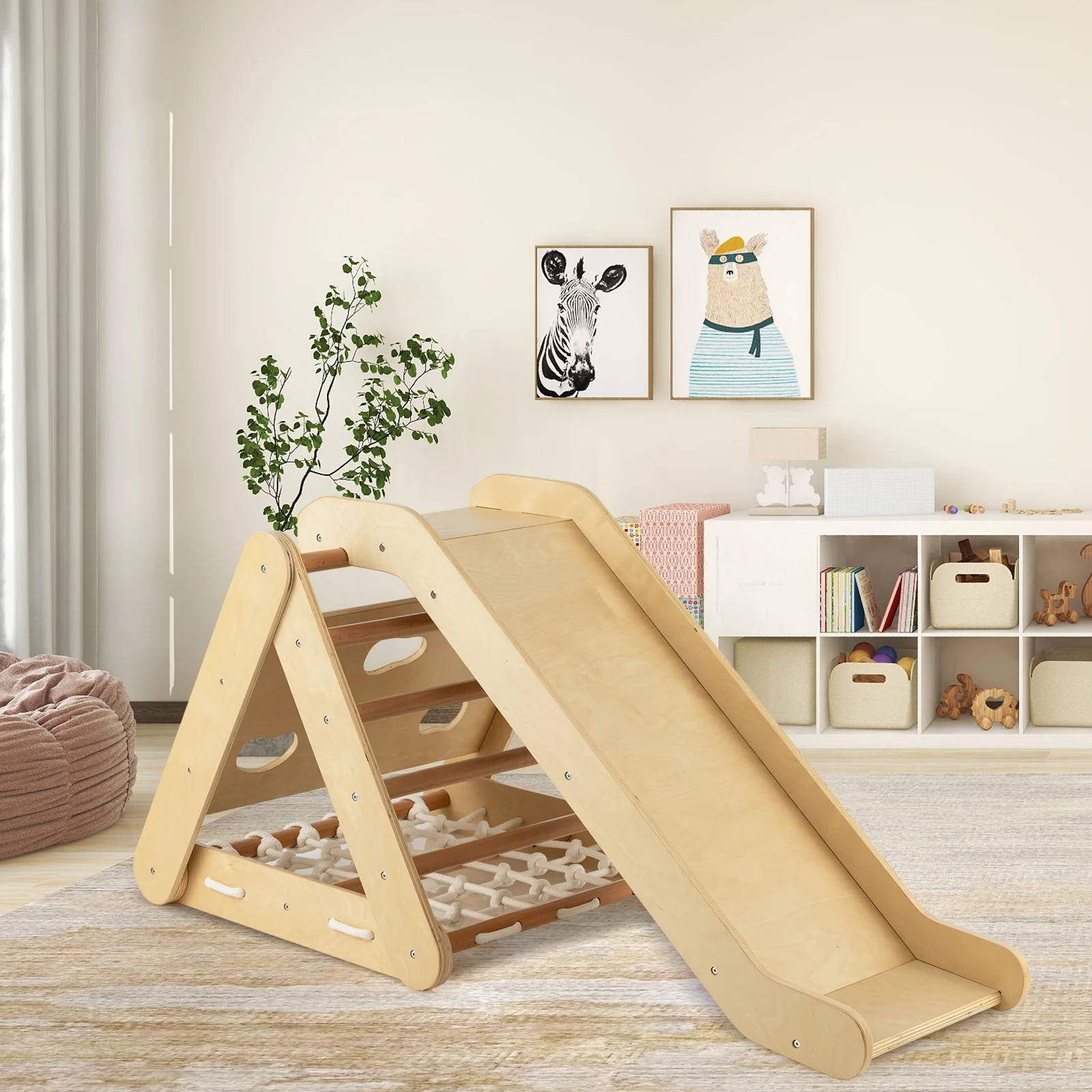 4 in 1 Triangle Climber Toy with Sliding Board and Climbing Net - Image 10