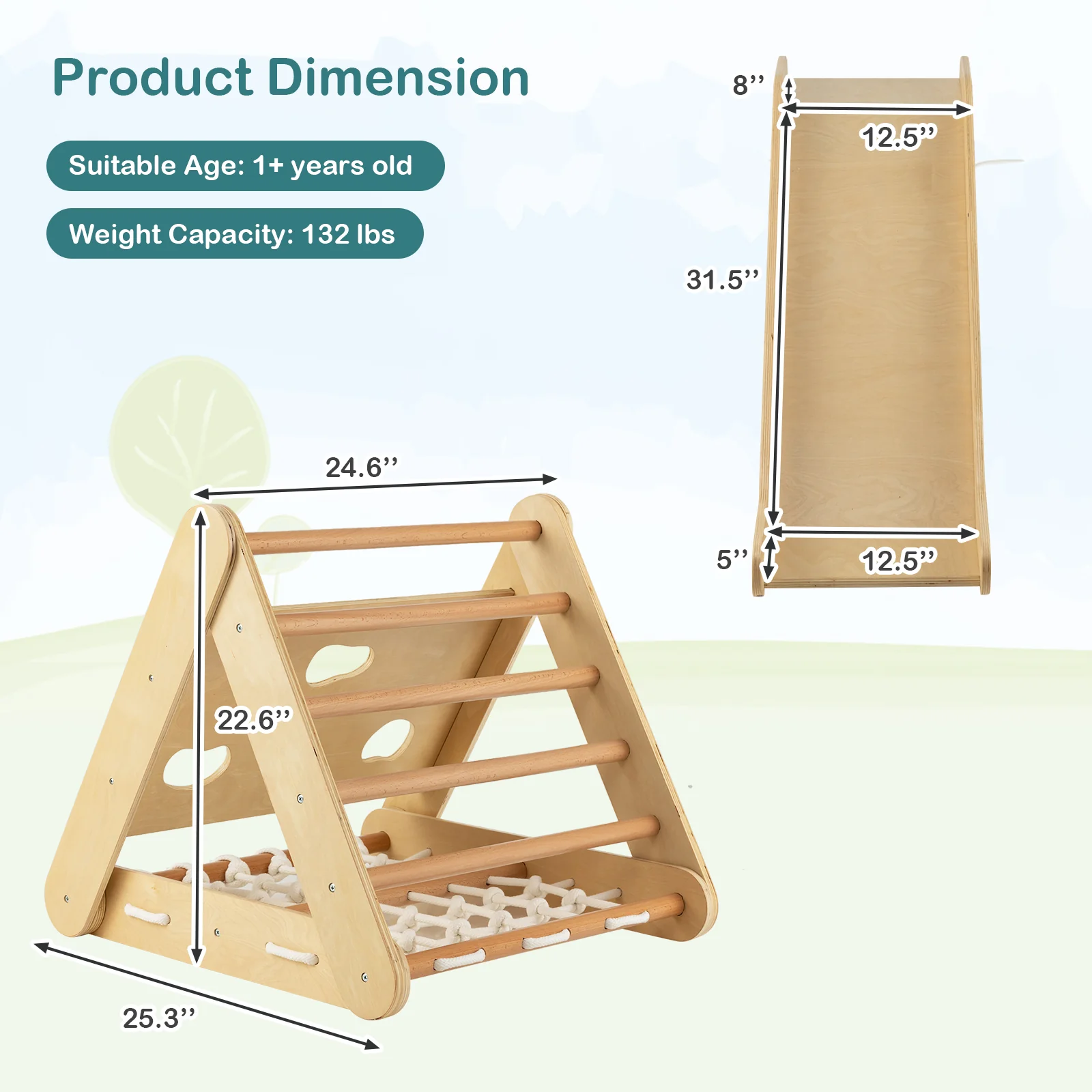 4 in 1 Triangle Climber Toy with Sliding Board and Climbing Net - Image 12