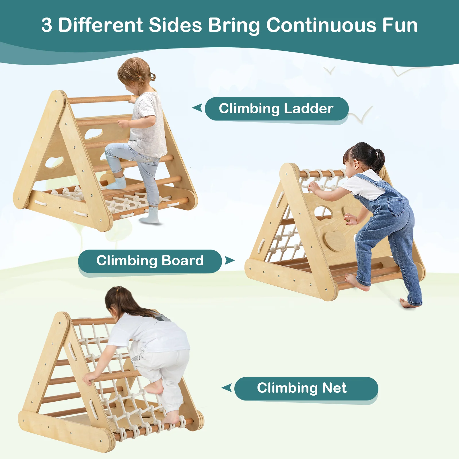 4 in 1 Triangle Climber Toy with Sliding Board and Climbing Net - Image 16