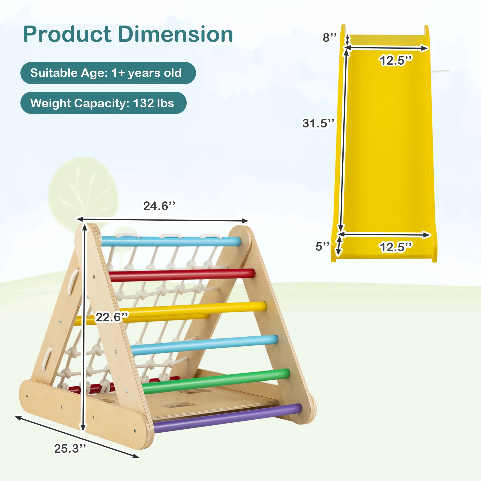 4 in 1 Triangle Climber Toy with Sliding Board and Climbing Net - Image 5