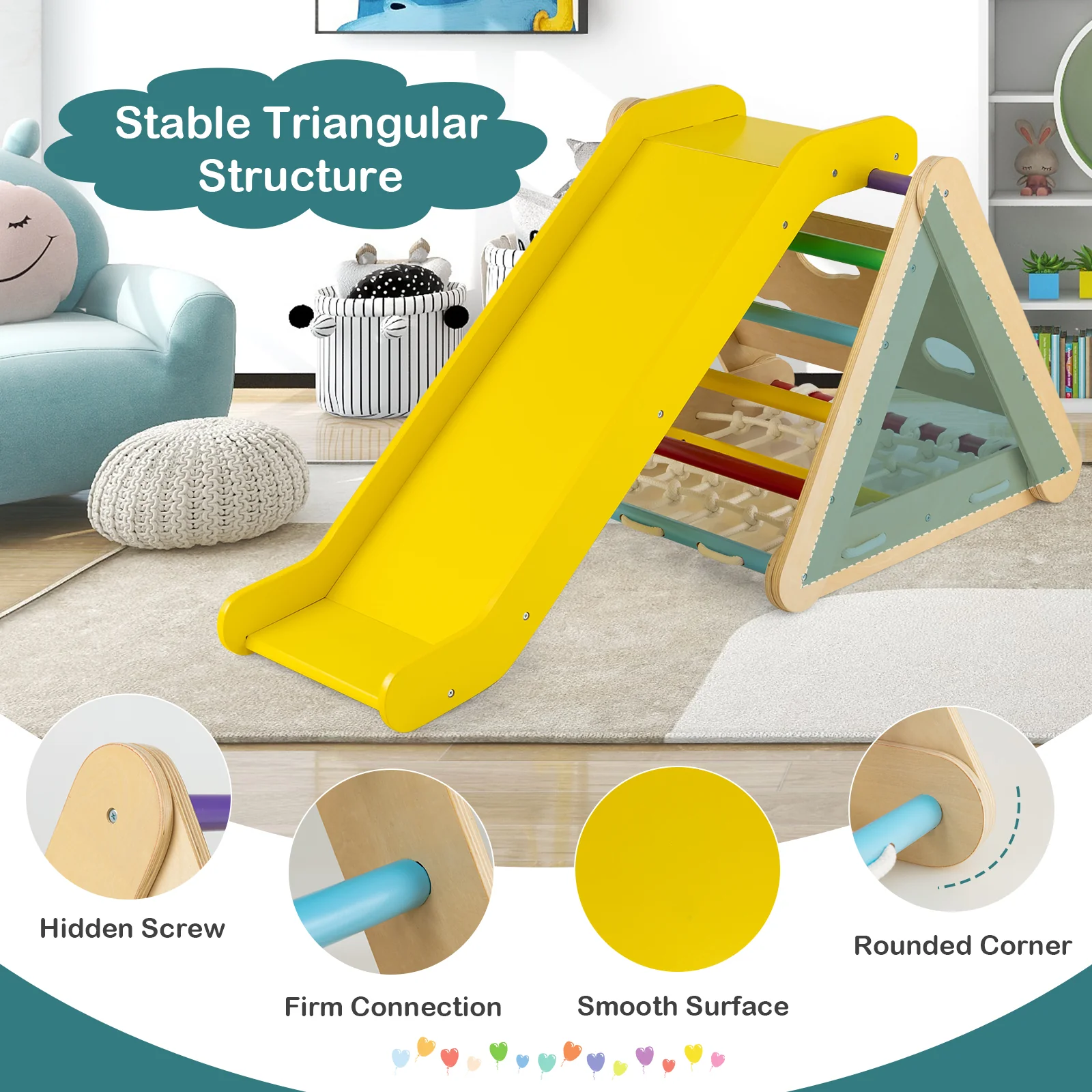 4 in 1 Triangle Climber Toy with Sliding Board and Climbing Net - Image 6