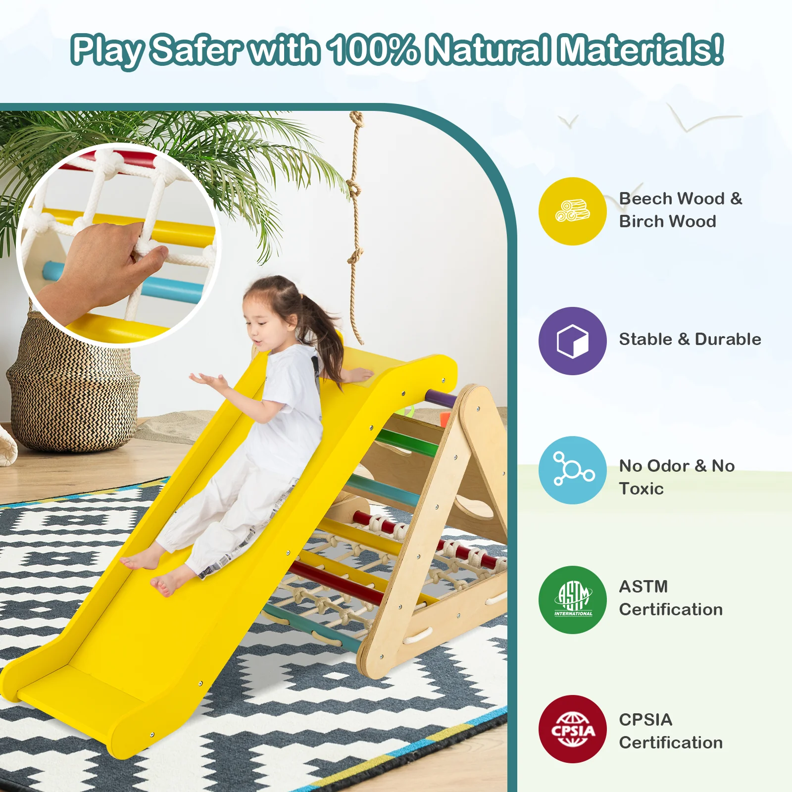 4 in 1 Triangle Climber Toy with Sliding Board and Climbing Net - Image 7