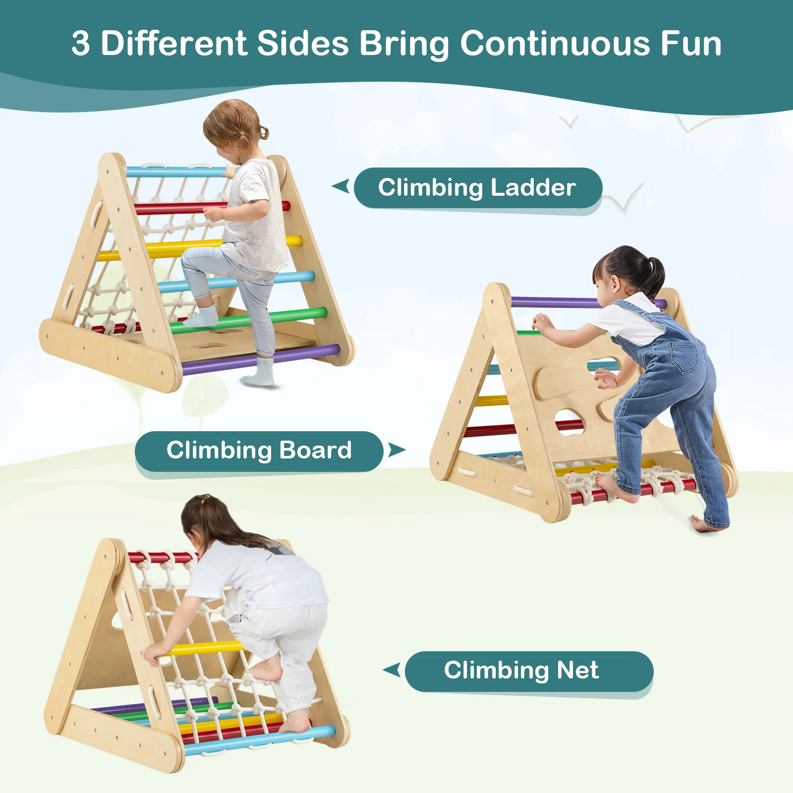 4 in 1 Triangle Climber Toy with Sliding Board and Climbing Net - Image 8