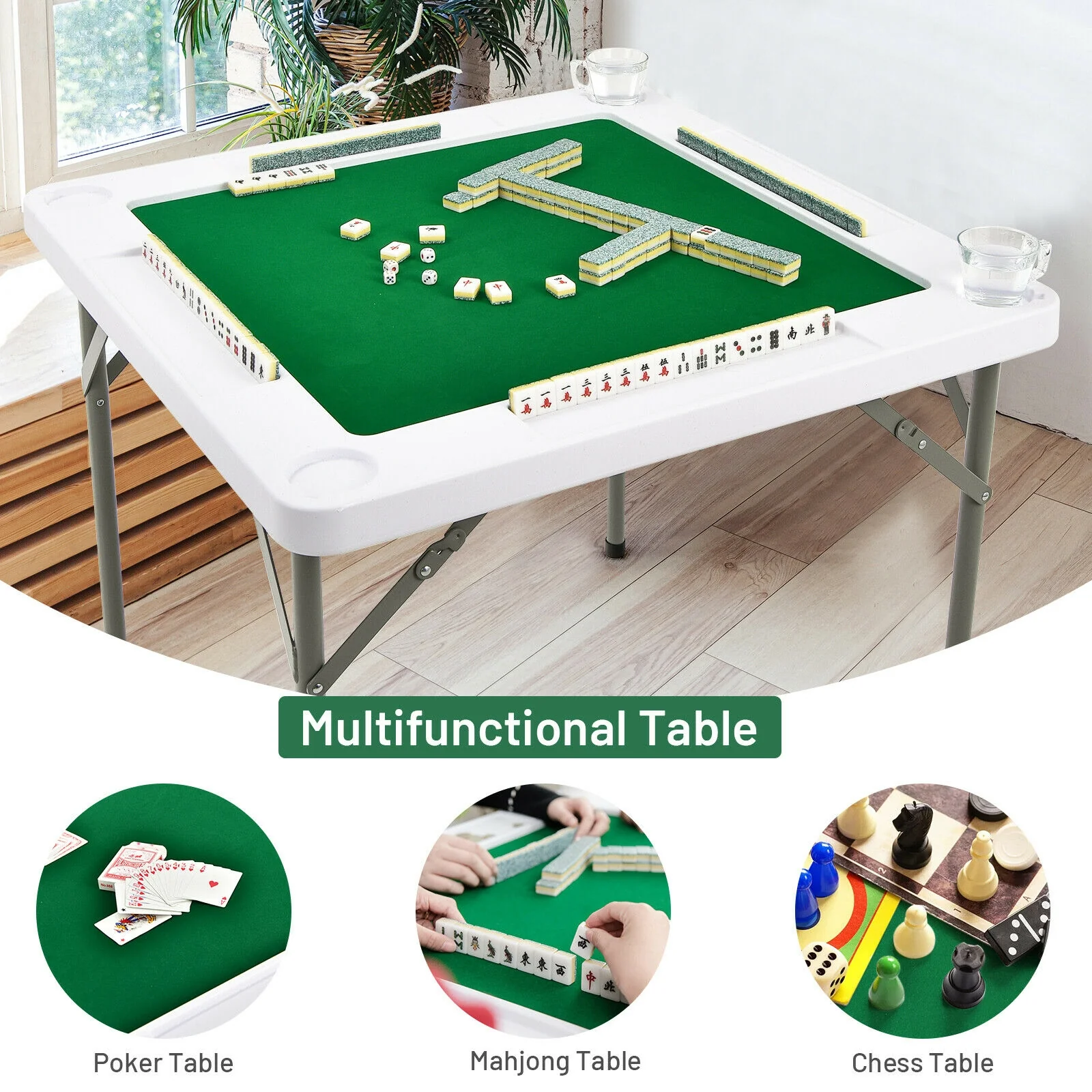 4-Player Mahjong Game Table with Iron Frame - Image 6