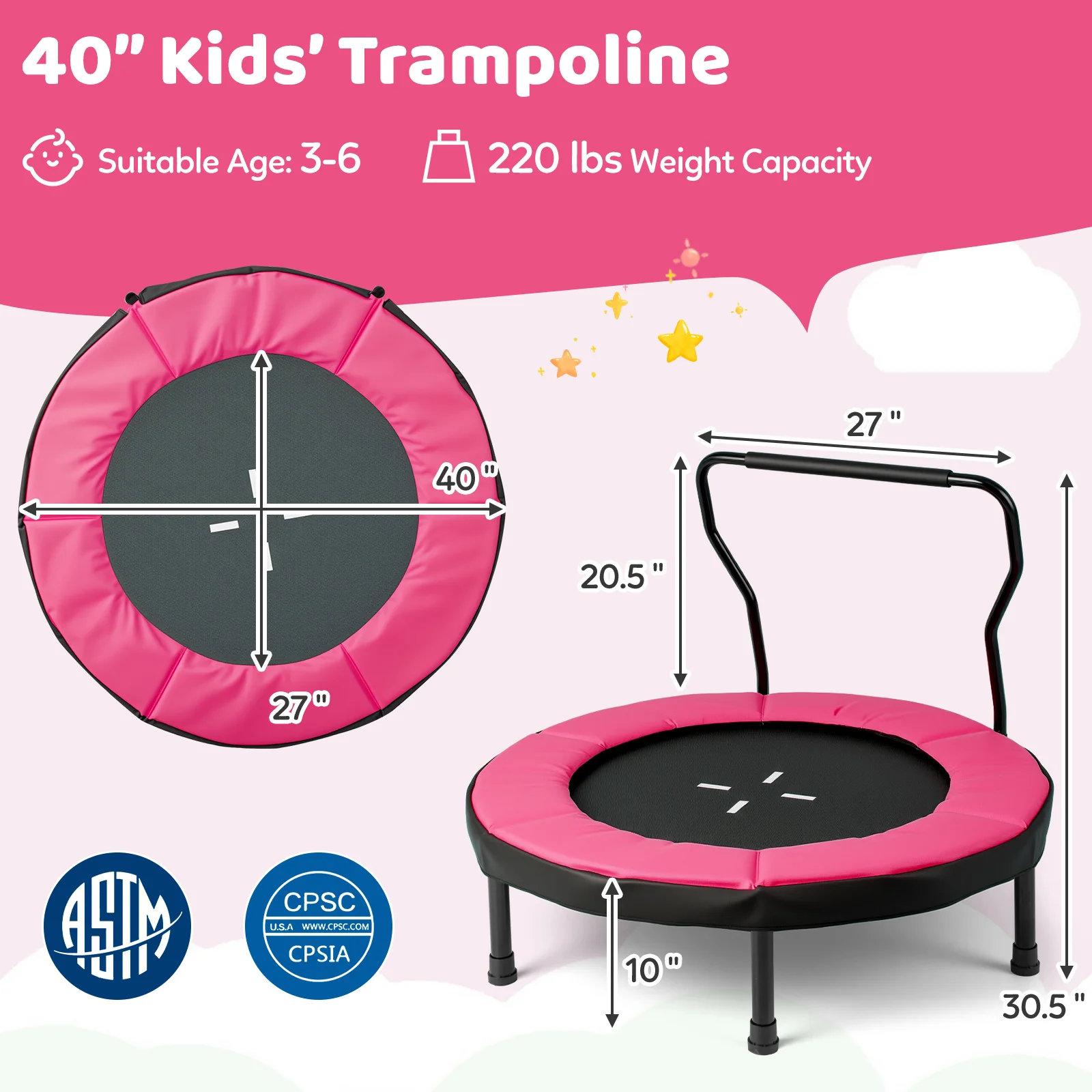 40 Inch Trampoline for Kids Indoor Outdoor Fitness Trampoline - Image 12