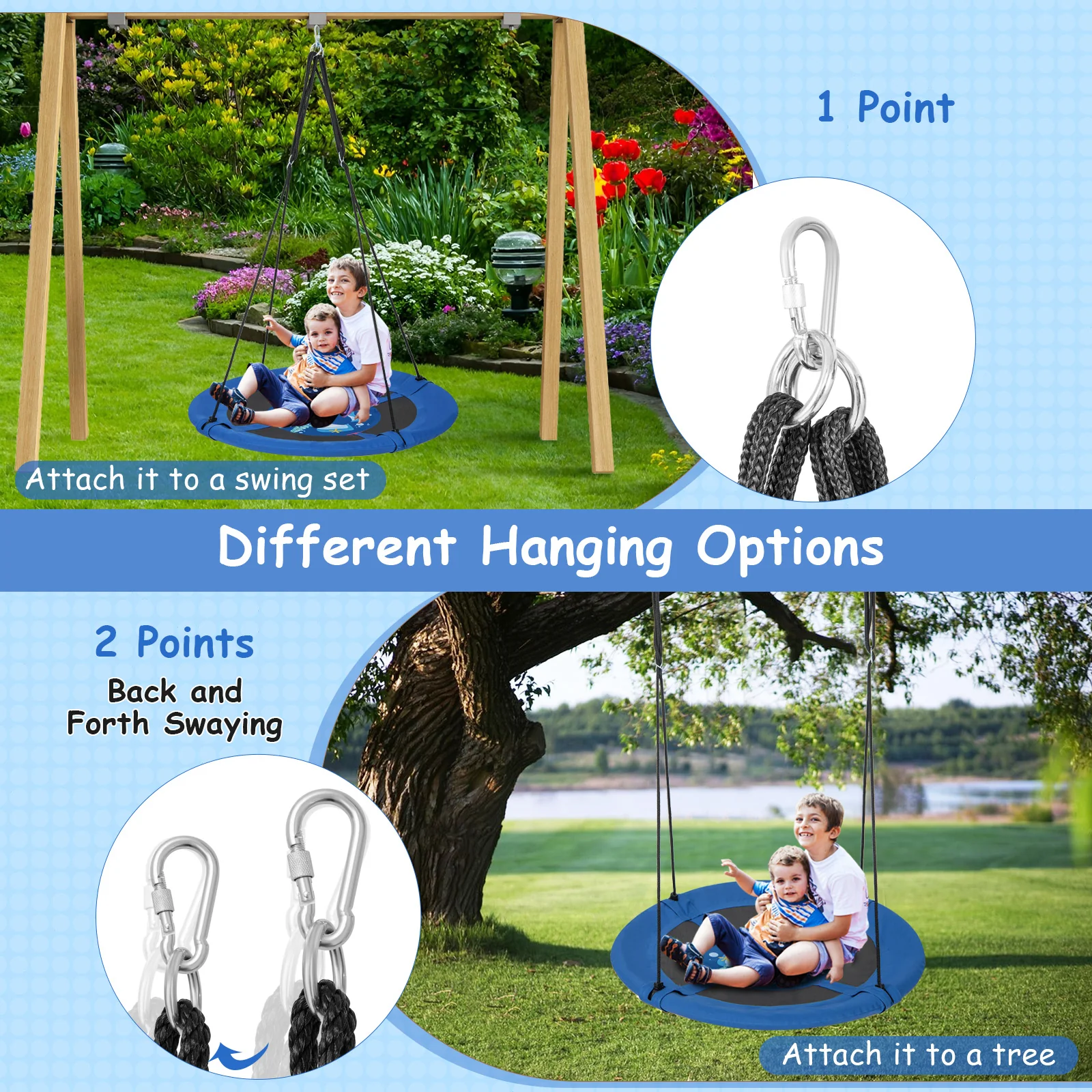 40 Inches Saucer Tree Swing with Adjustable Hanging Ropes and 900D Oxford Fabric - Image 14