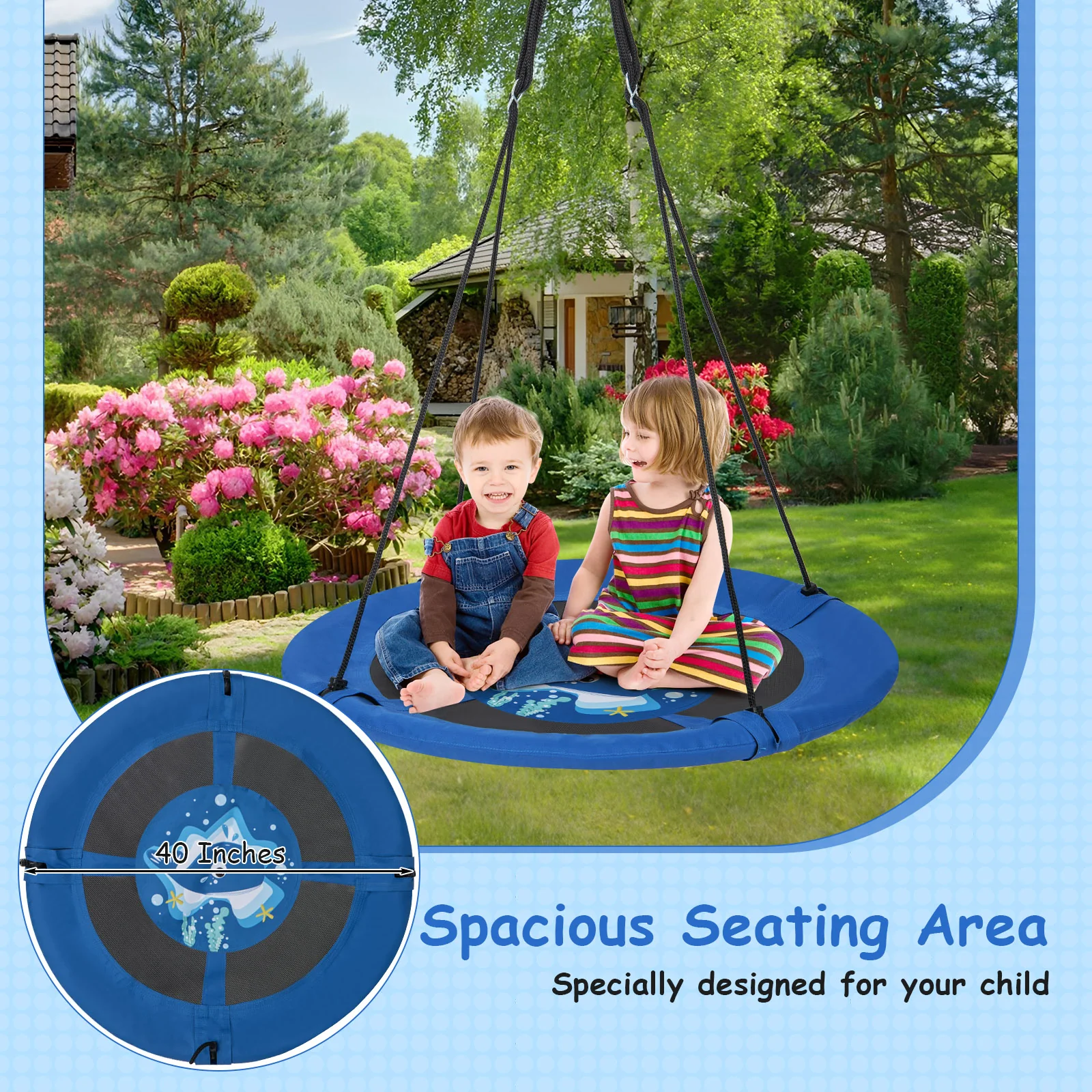40 Inches Saucer Tree Swing with Adjustable Hanging Ropes and 900D Oxford Fabric - Image 15
