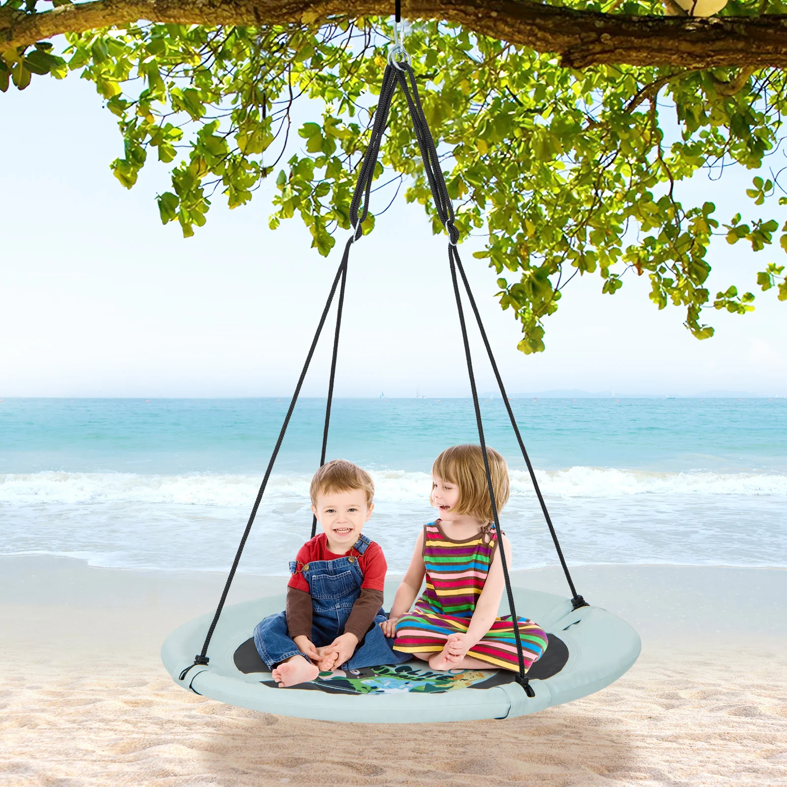 40 Inches Saucer Tree Swing with Adjustable Hanging Ropes and 900D Oxford Fabric - Image 17