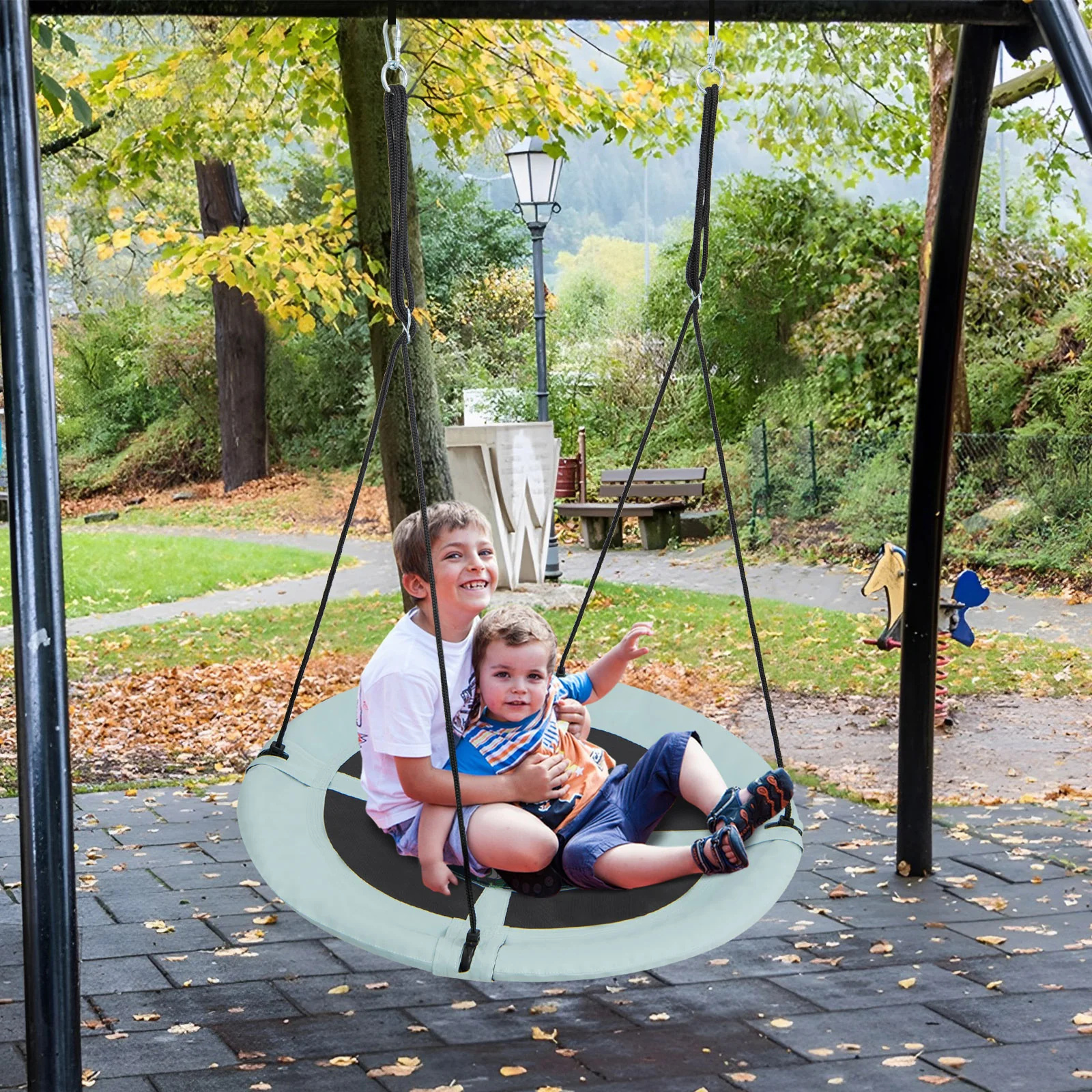 40 Inches Saucer Tree Swing with Adjustable Hanging Ropes and 900D Oxford Fabric - Image 18