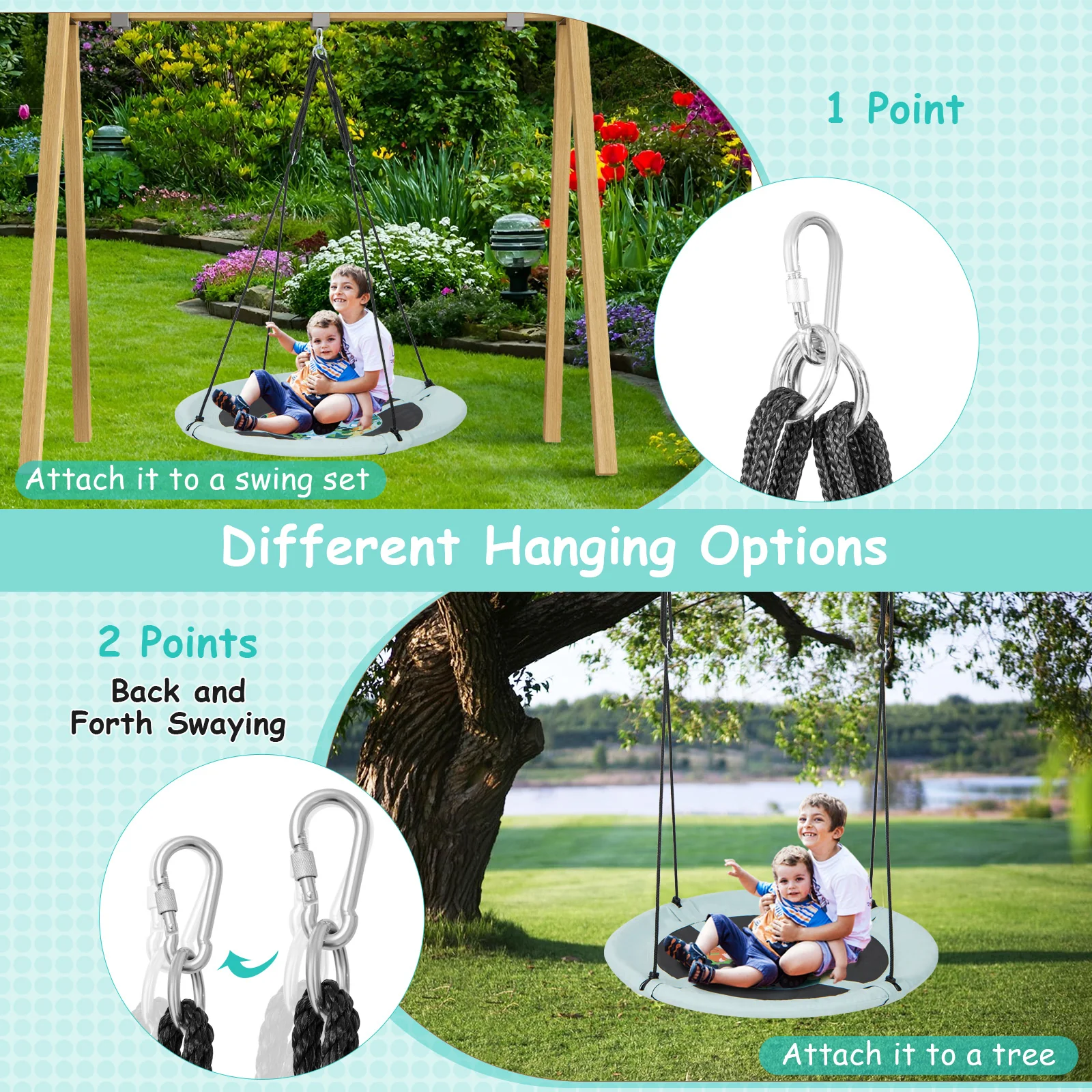 40 Inches Saucer Tree Swing with Adjustable Hanging Ropes and 900D Oxford Fabric - Image 22