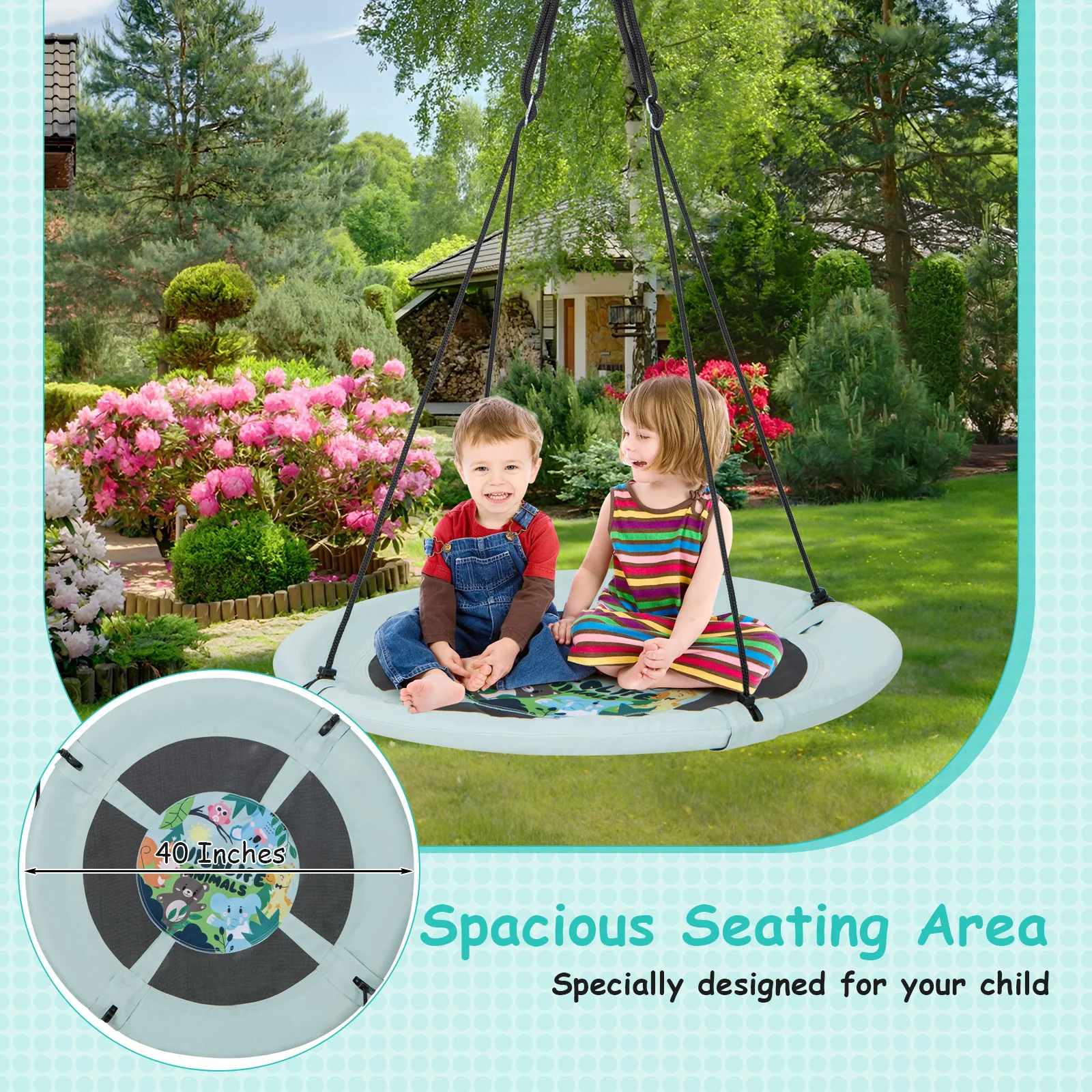 40 Inches Saucer Tree Swing with Adjustable Hanging Ropes and 900D Oxford Fabric - Image 23