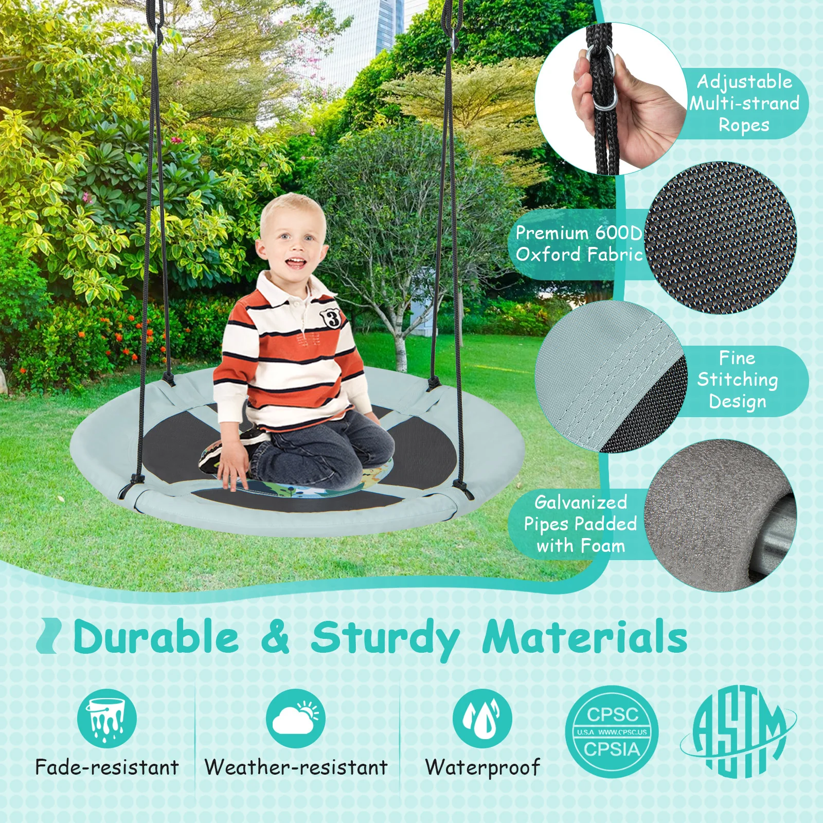 40 Inches Saucer Tree Swing with Adjustable Hanging Ropes and 900D Oxford Fabric - Image 24