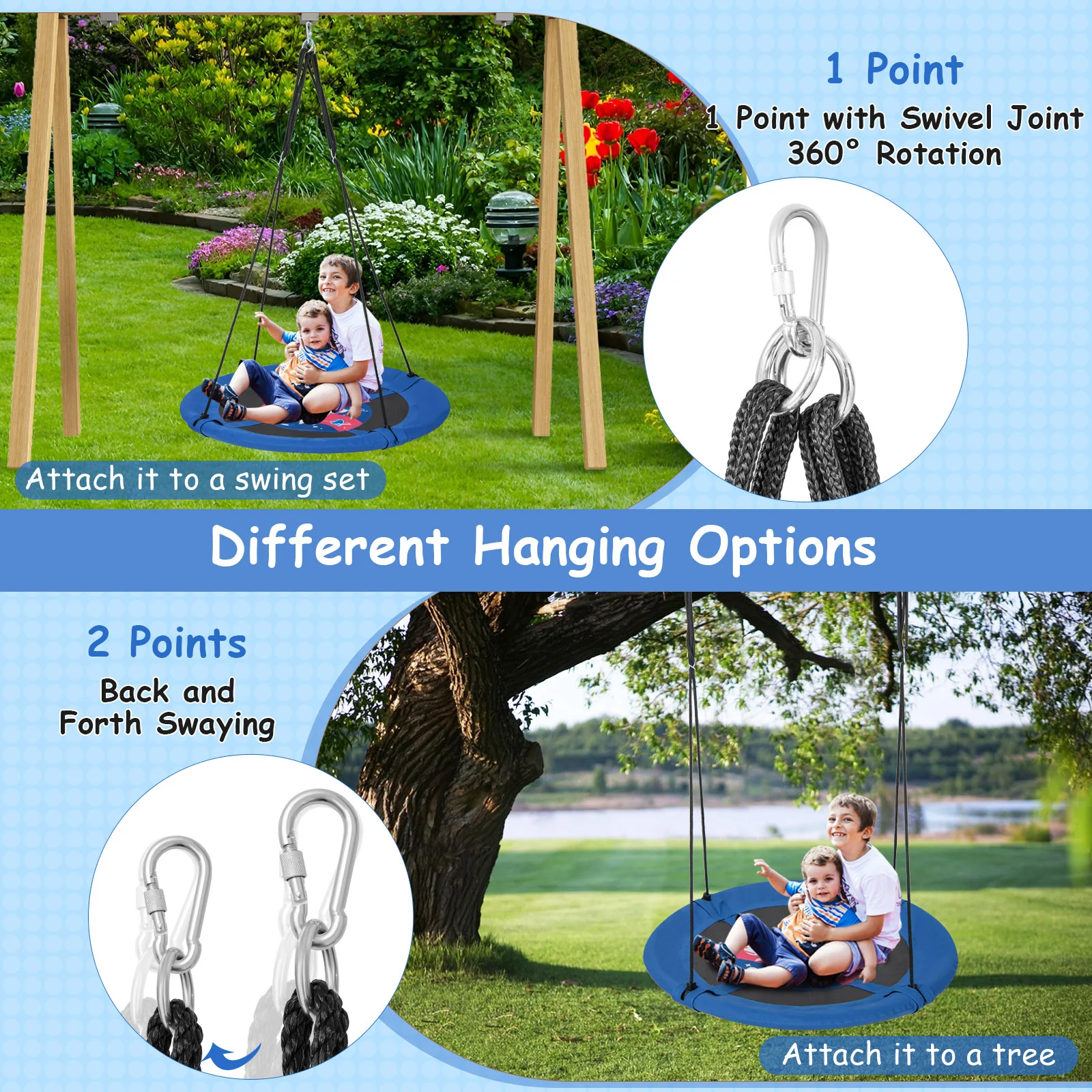 40 Inches Saucer Tree Swing with Adjustable Hanging Ropes and 900D Oxford Fabric - Image 6