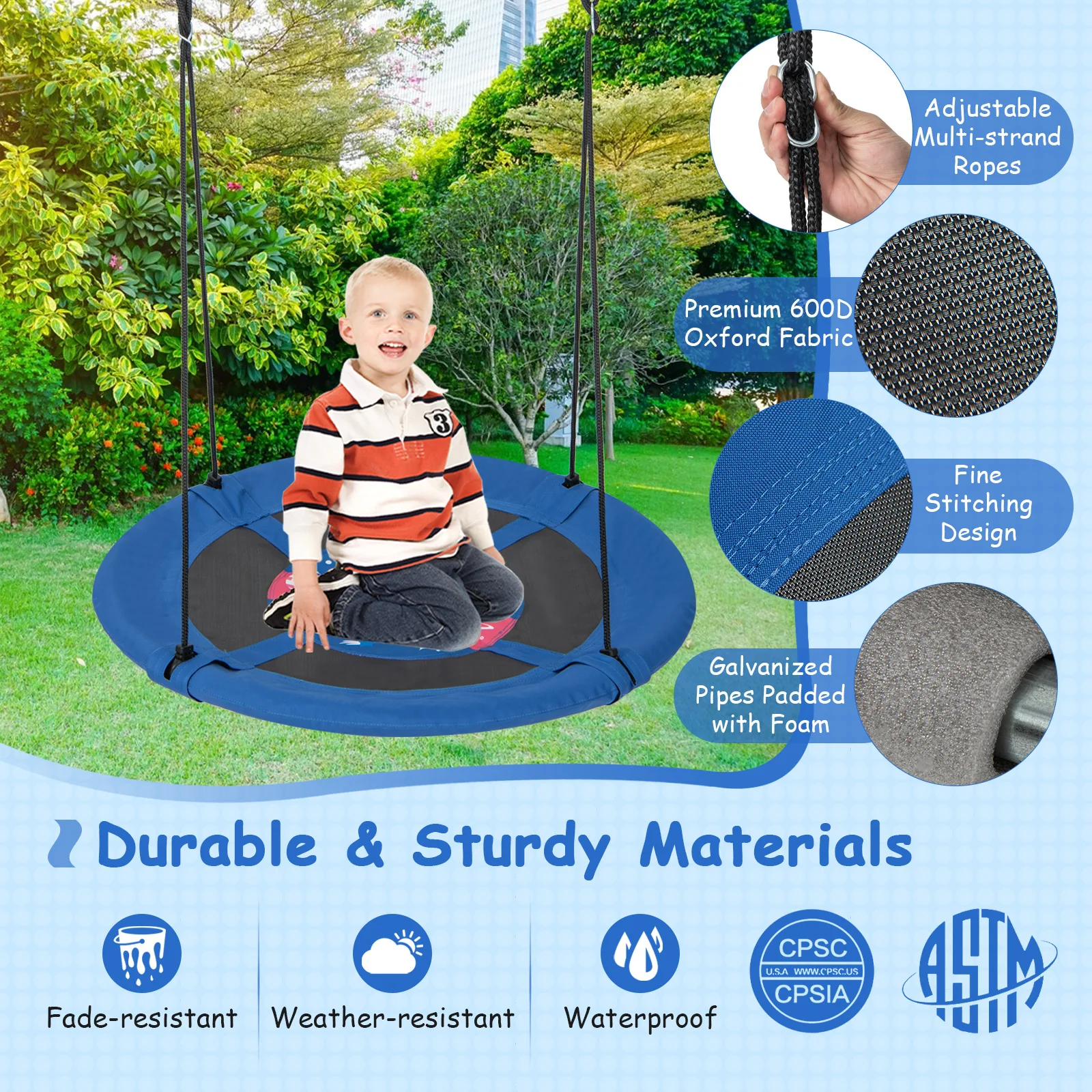 40 Inches Saucer Tree Swing with Adjustable Hanging Ropes and 900D Oxford Fabric - Image 8