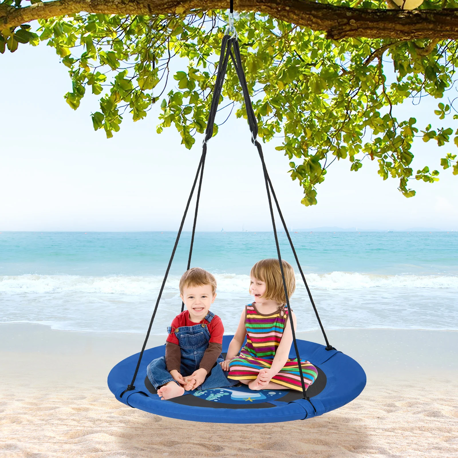 40 Inches Saucer Tree Swing with Adjustable Hanging Ropes and 900D Oxford Fabric - Image 9