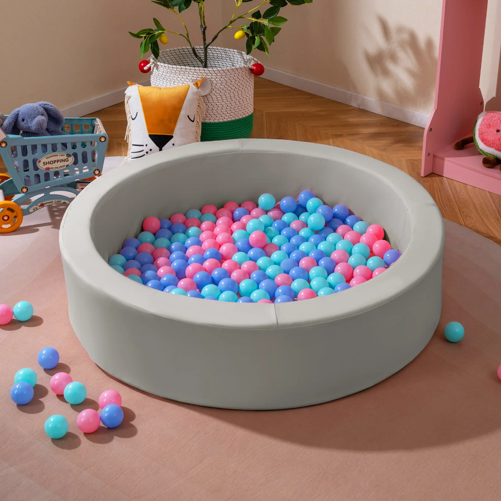 42.5 Inch Round Foam Ball Pits with 25D Sponge Filling and Washable PU Cover for Toddlers