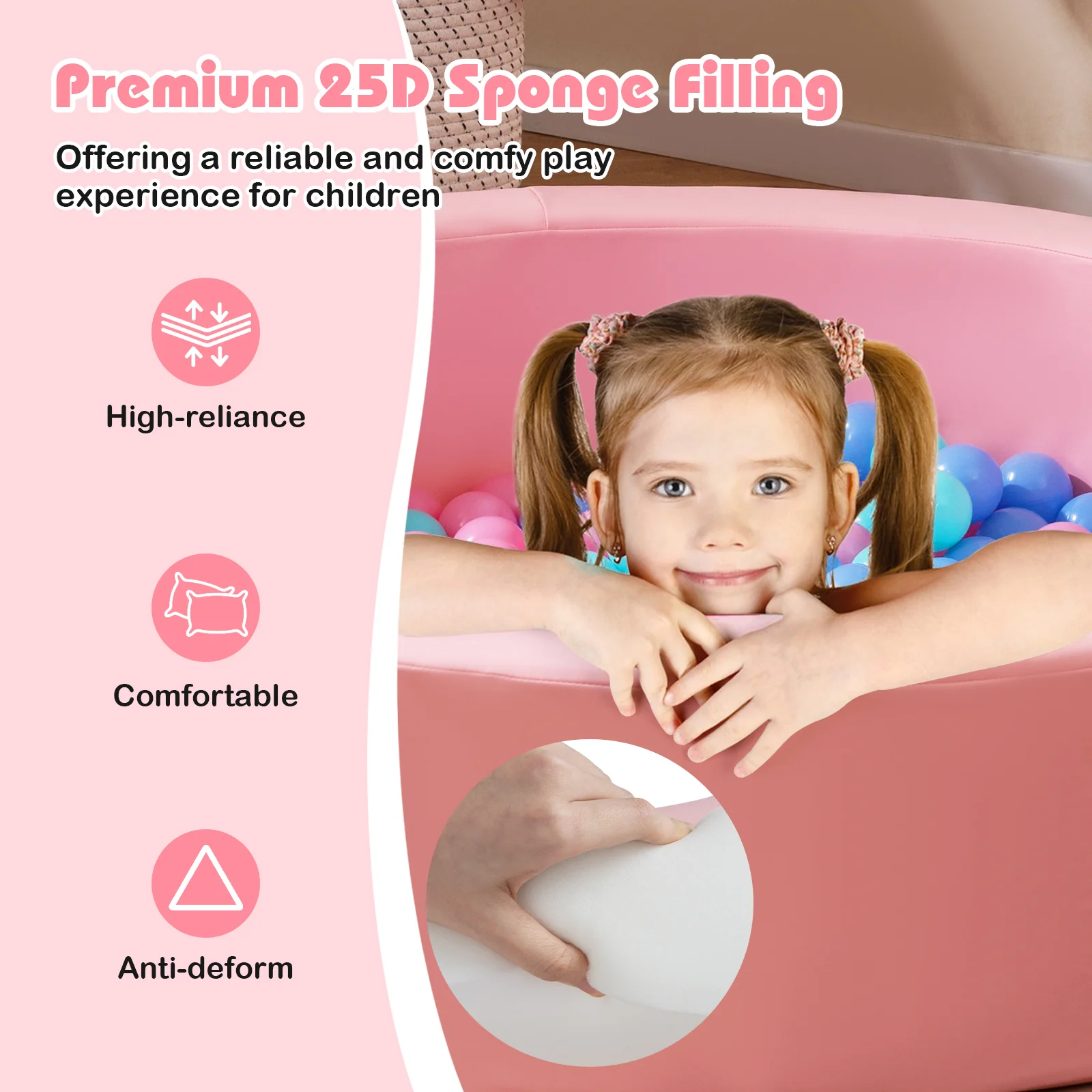 42.5 Inch Round Foam Ball Pits with 25D Sponge Filling and Washable PU Cover for Toddlers - Image 14