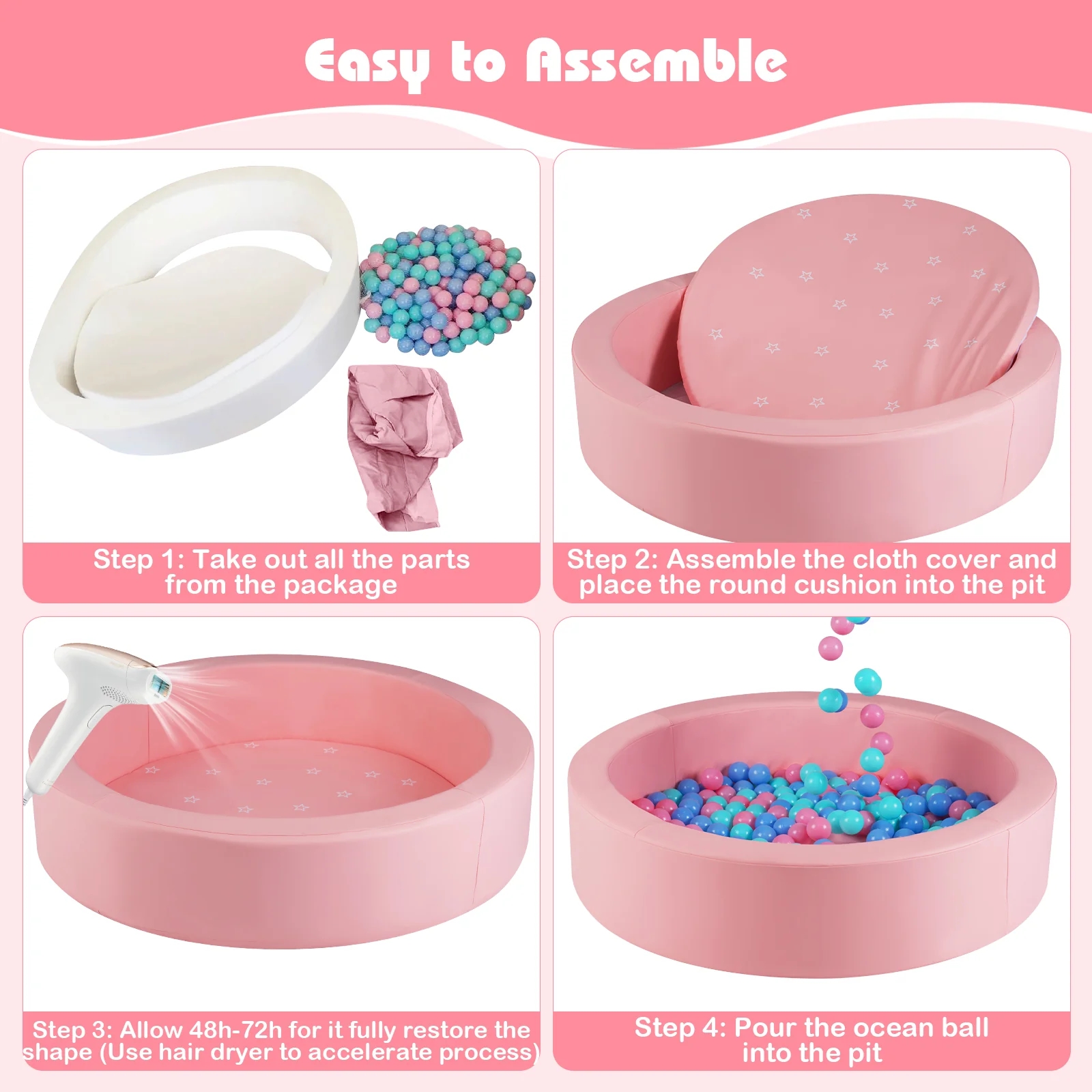 42.5 Inch Round Foam Ball Pits with 25D Sponge Filling and Washable PU Cover for Toddlers - Image 15
