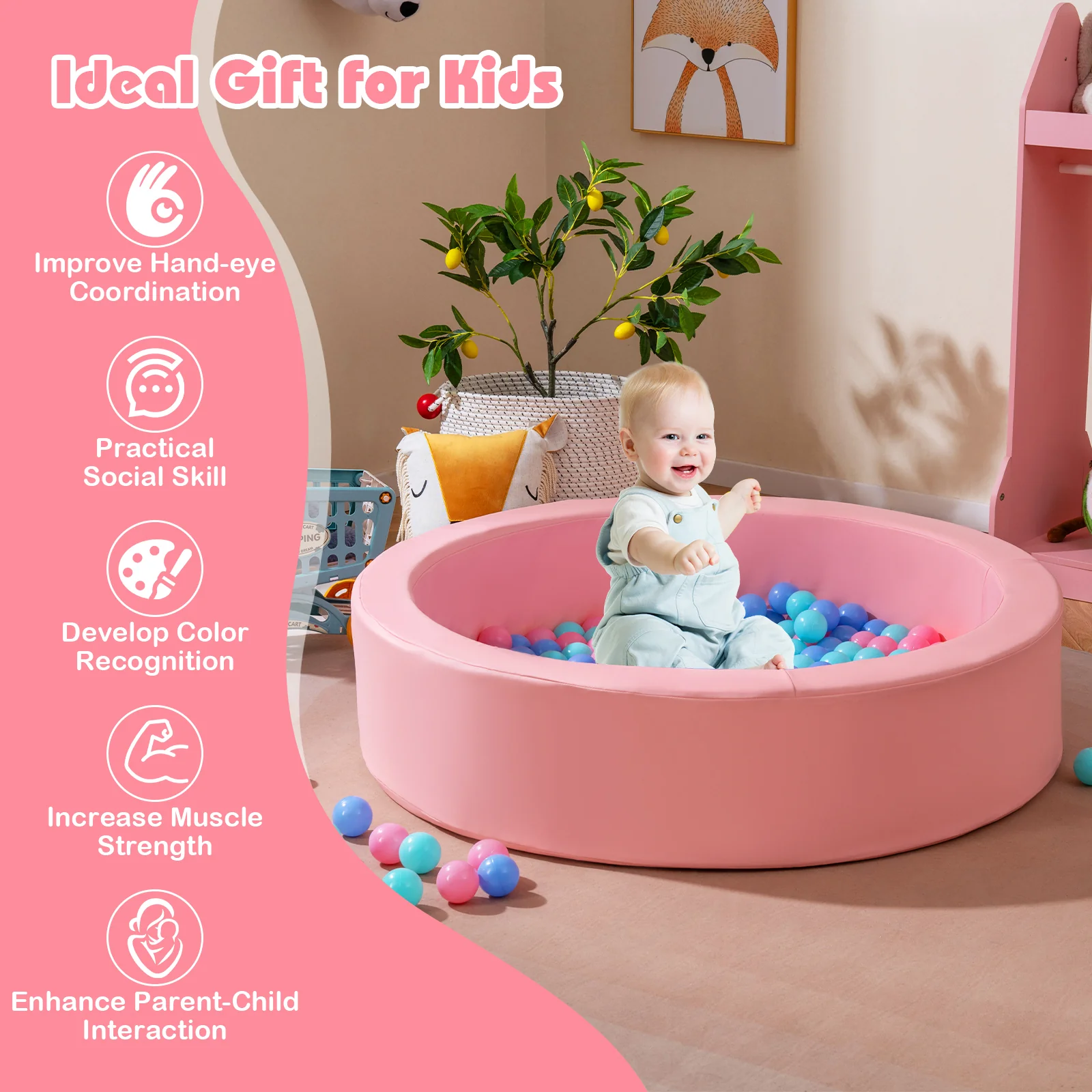 42.5 Inch Round Foam Ball Pits with 25D Sponge Filling and Washable PU Cover for Toddlers - Image 16