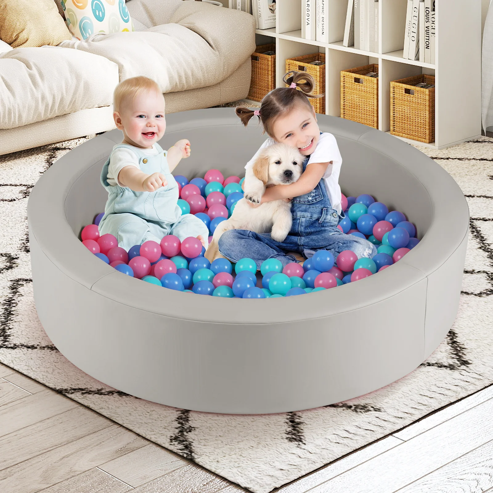 42.5 Inch Round Foam Ball Pits with 25D Sponge Filling and Washable PU Cover for Toddlers - Image 2