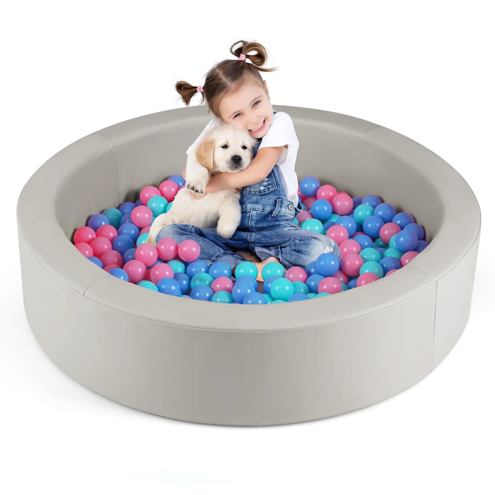 42.5 Inch Round Foam Ball Pits with 25D Sponge Filling and Washable PU Cover for Toddlers - Image 4