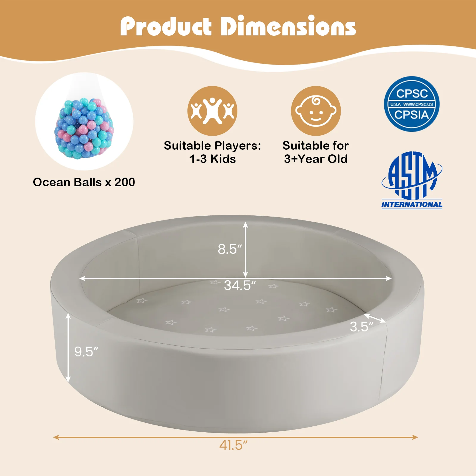 42.5 Inch Round Foam Ball Pits with 25D Sponge Filling and Washable PU Cover for Toddlers - Image 5